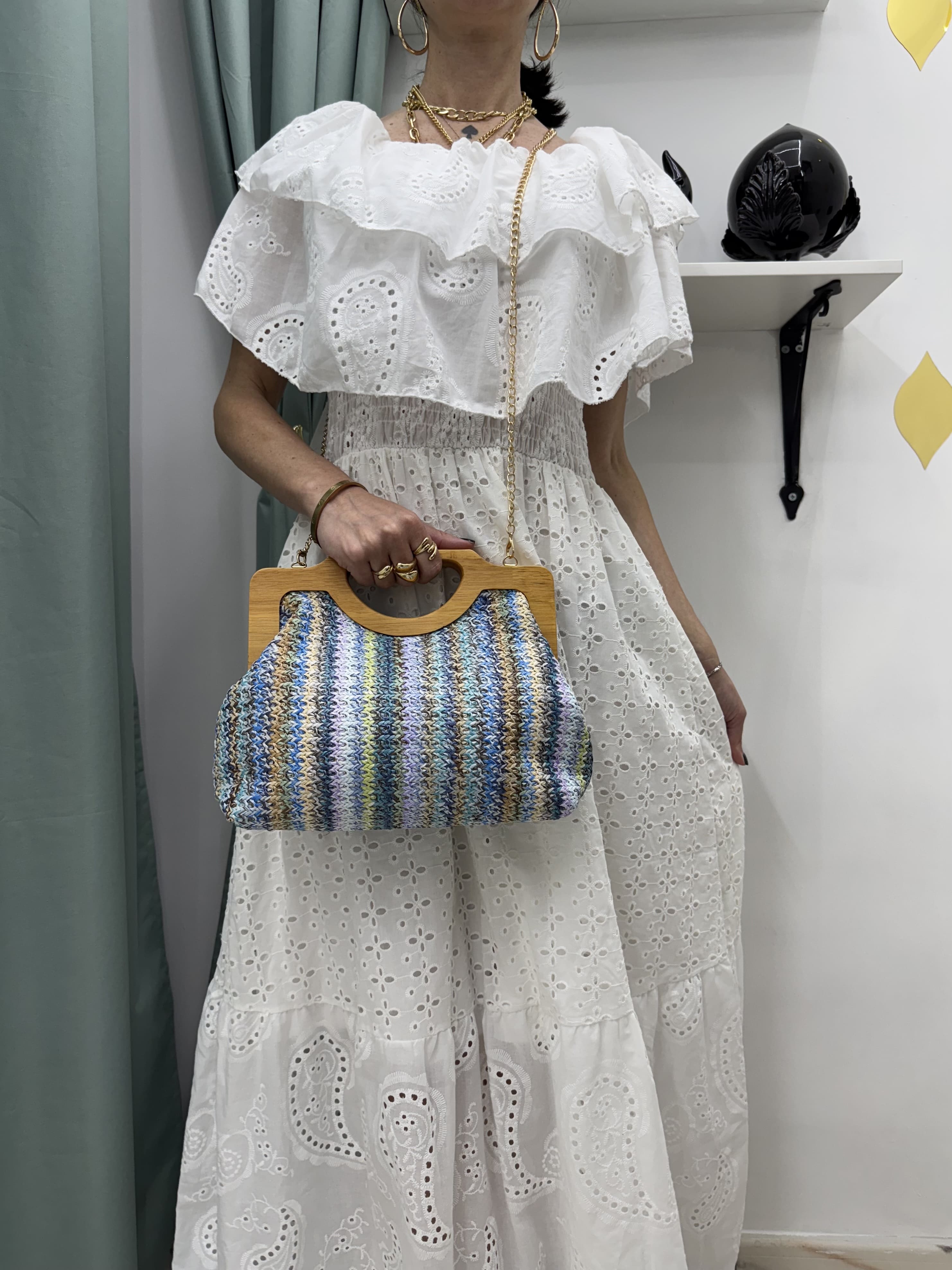 Borsa Clutch in Legno e Rafia multicolore – 3 Colori Disponibili