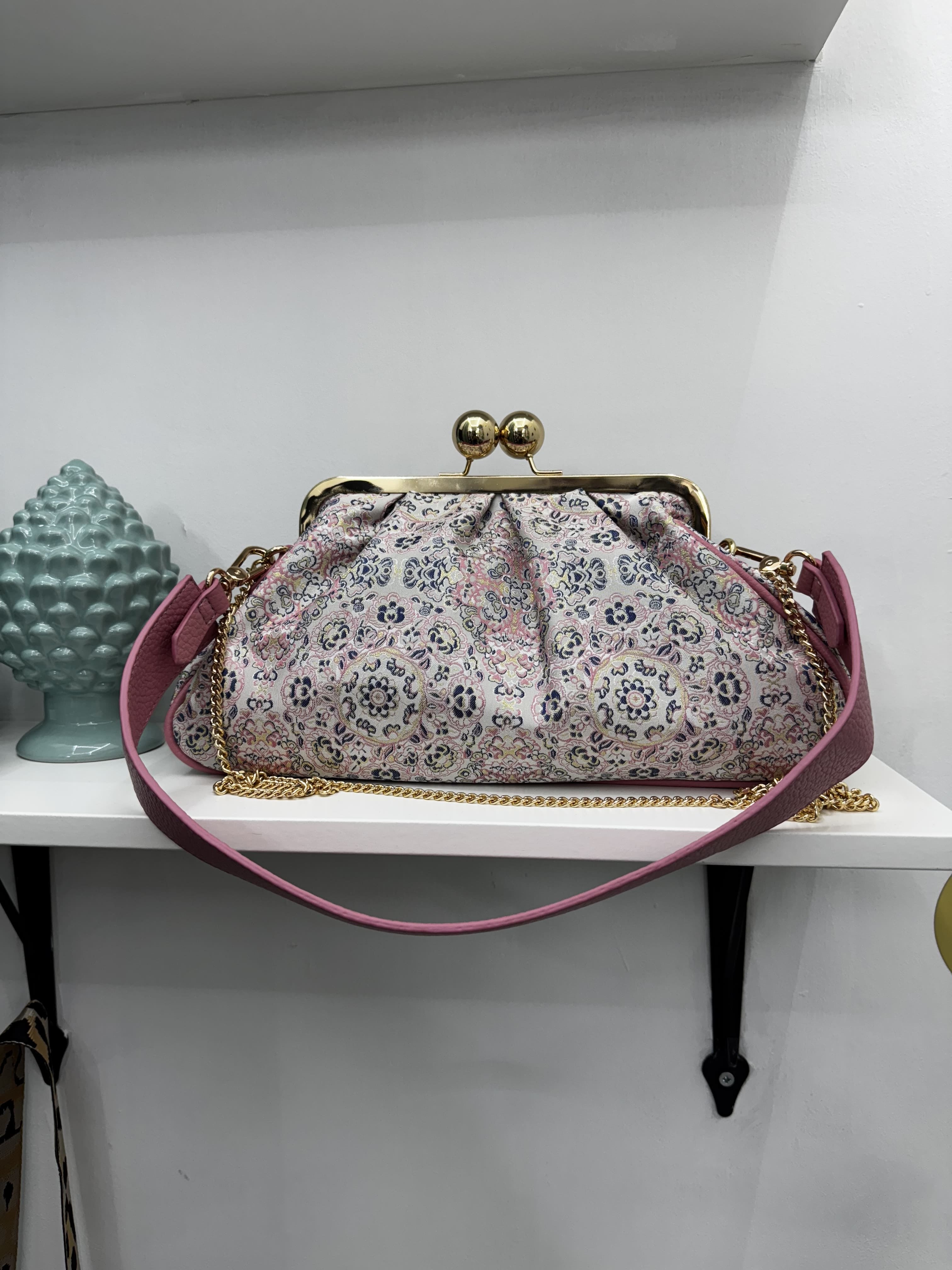 Borsa clutch in jaquard con motivo floreale