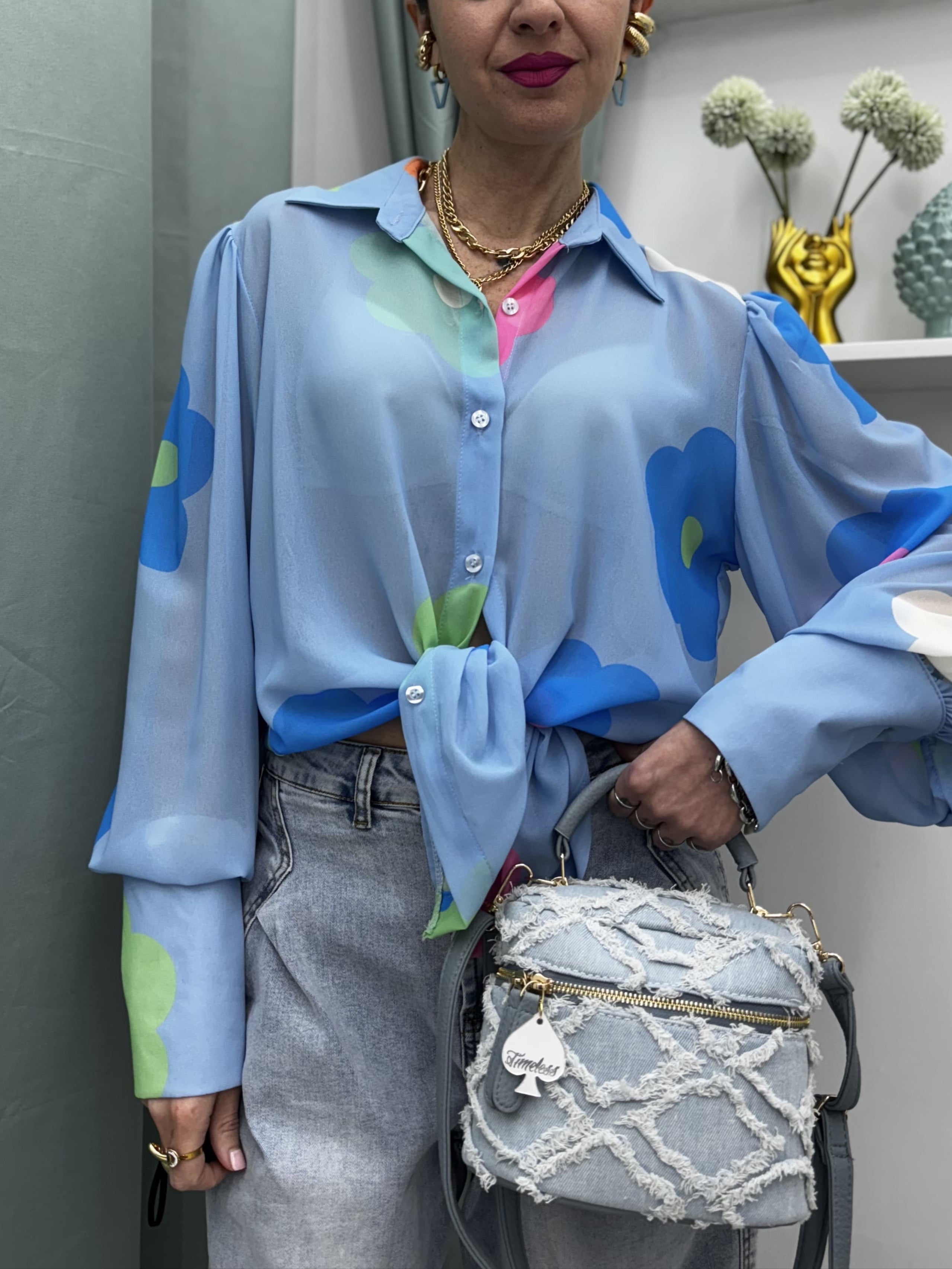 Borsa tracolla in denim con dettaglio frangiato