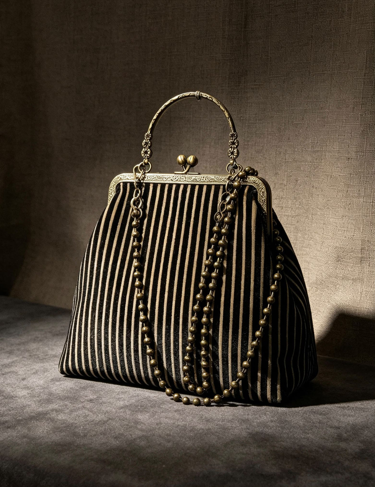 Borsa "Victorian Bag" con Dettagli in Velluto e Tracolla