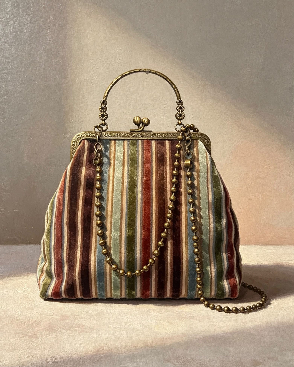 Borsa "Victorian Bag" con Dettagli in Velluto e Tracolla