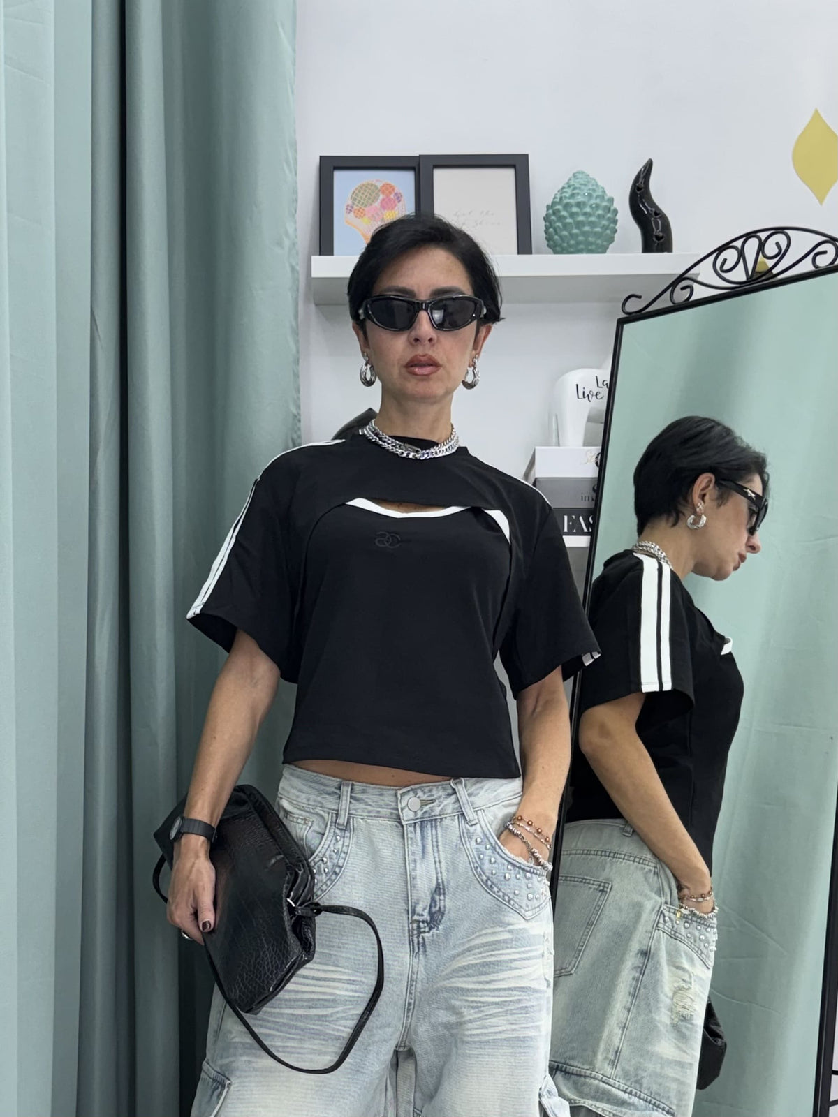 Set T-Shirt 2 Pezzi in Cotone: Canotta con Coprispalle e Bande Laterali