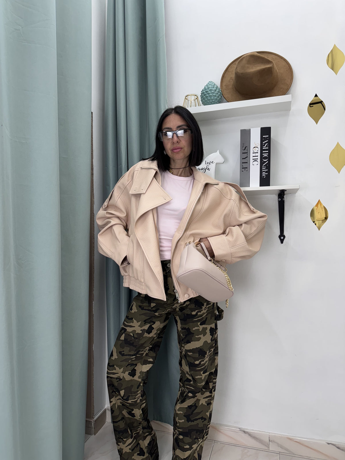 Bomber Monkiss in Similpelle Martellata – Rosa Cipria