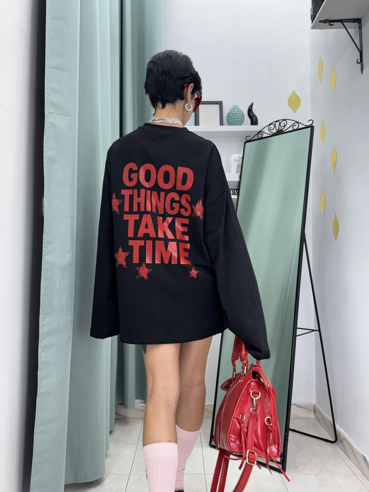 Maxi Maglia Oversized 100% Cotone Just West con Stampa Back