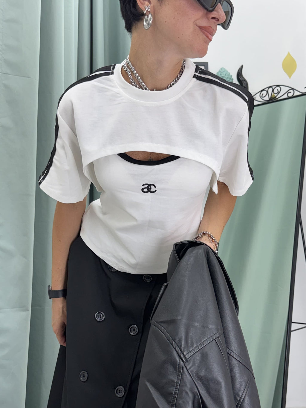 Set T-Shirt 2 Pezzi in Cotone: Canotta con Coprispalle e Bande Laterali