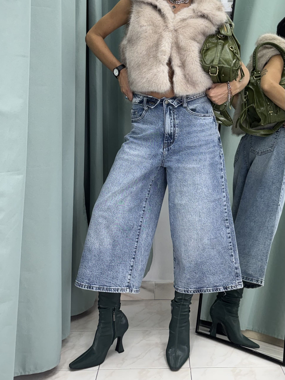 Jorts Denim Elastici con Finto Risvolto in Vita – Effetto Slavato