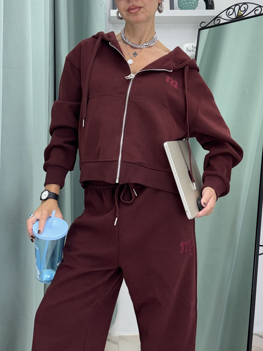 Coordinato Tuta Donna Moonkiss in Cotone – Felpa con Zip e Pantaloni Comfy (SM/ML)
