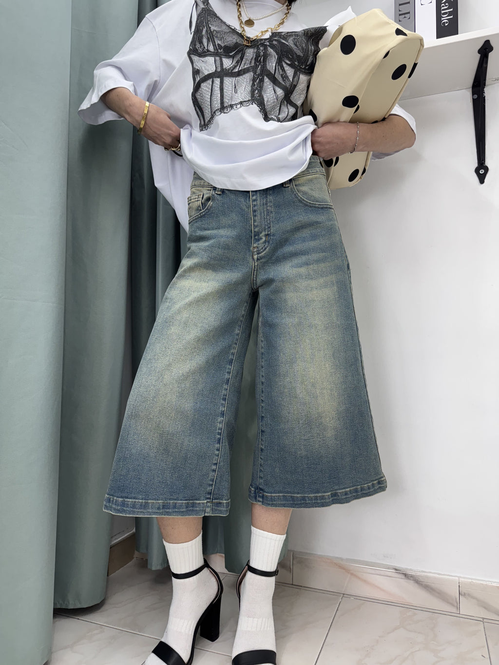 Jorts Donna in Denim Elasticizzato – Casual e Sportivo, Blu Slavato (guida alle taglie nei dettagli)