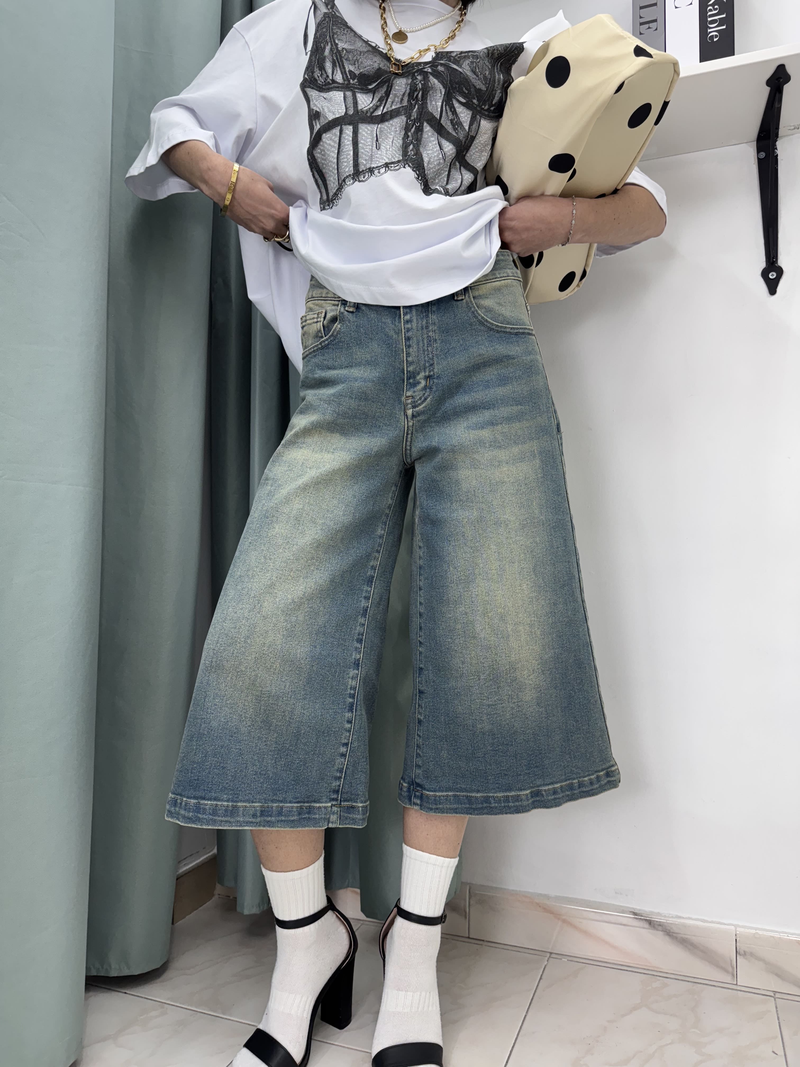 Jorts Donna in Denim Elasticizzato – Casual e Sportivo, Blu Slavato (guida alle taglie nei dettagli)