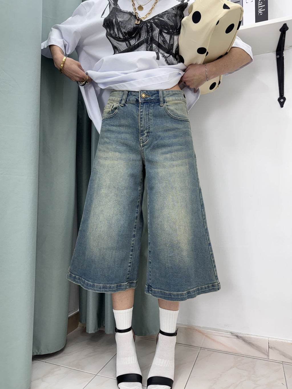 Jorts Donna in Denim Elasticizzato – Casual e Sportivo, Blu Slavato (guida alle taglie nei dettagli)