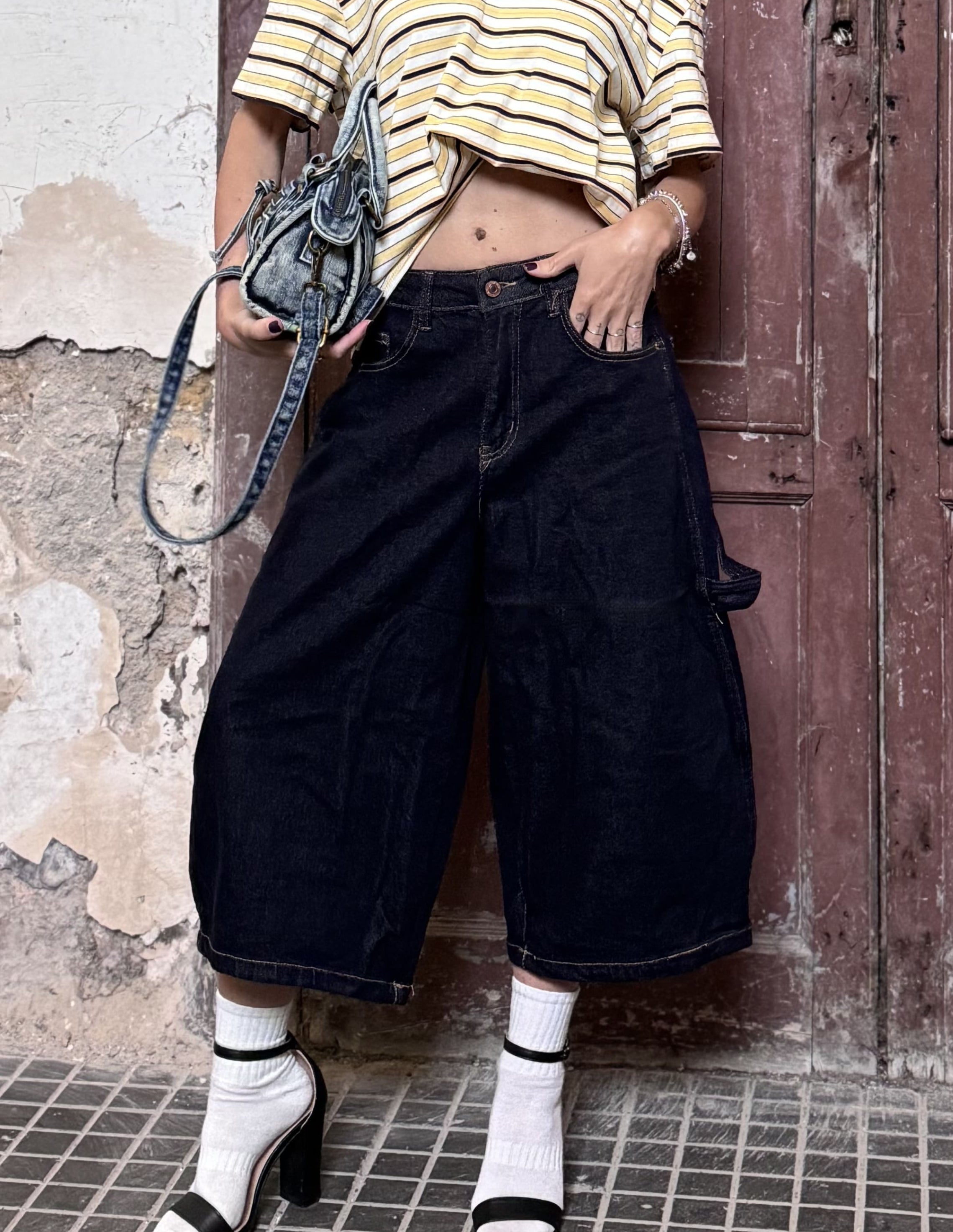 Jorts Carpenter Oversize – Denim Blu Scuro Elasticizzato (guida alle taglie nei dettagli)