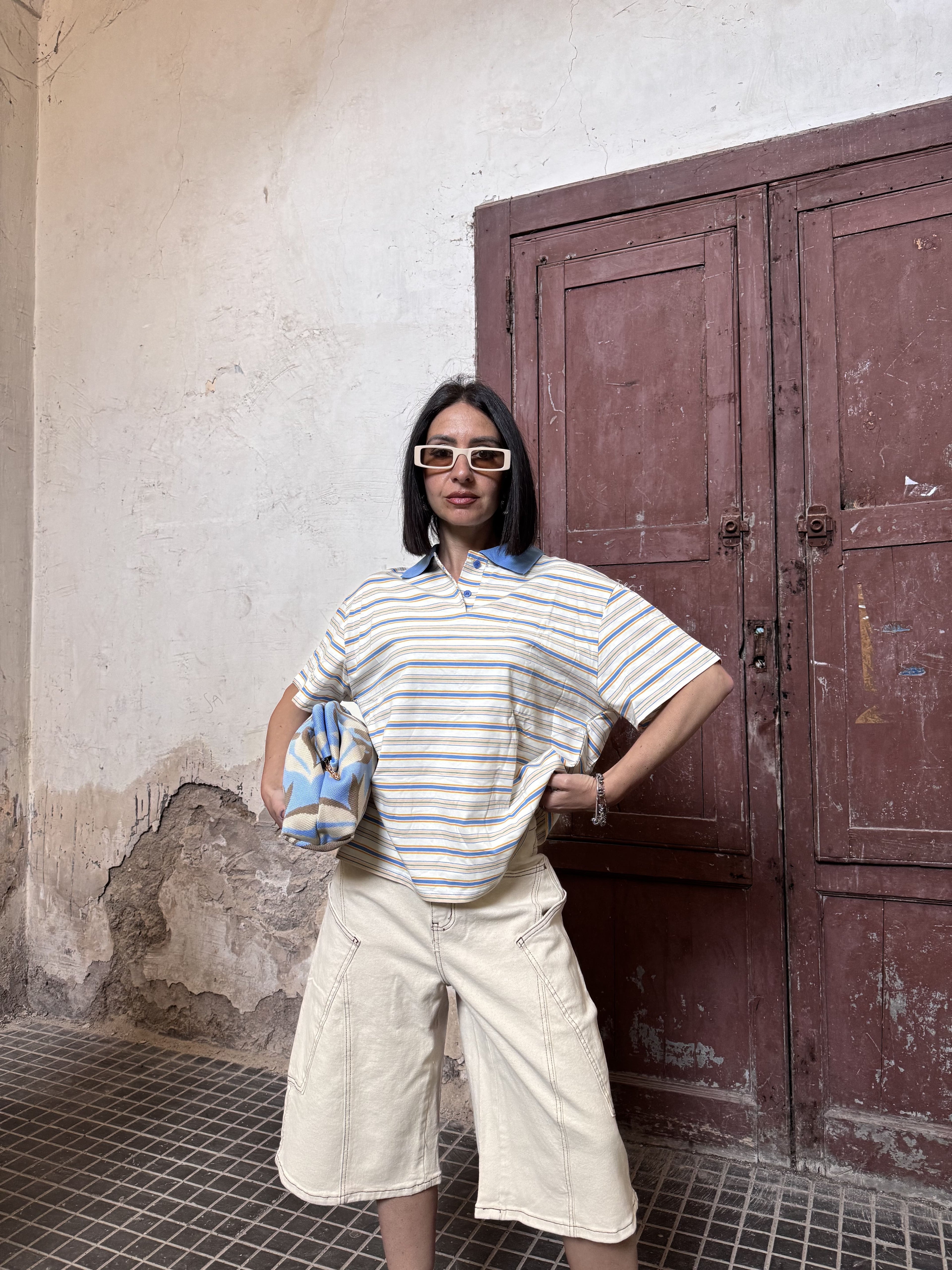 Polo a Righe Boxy Fit: Il Crop Top Retro in 100% Cotone