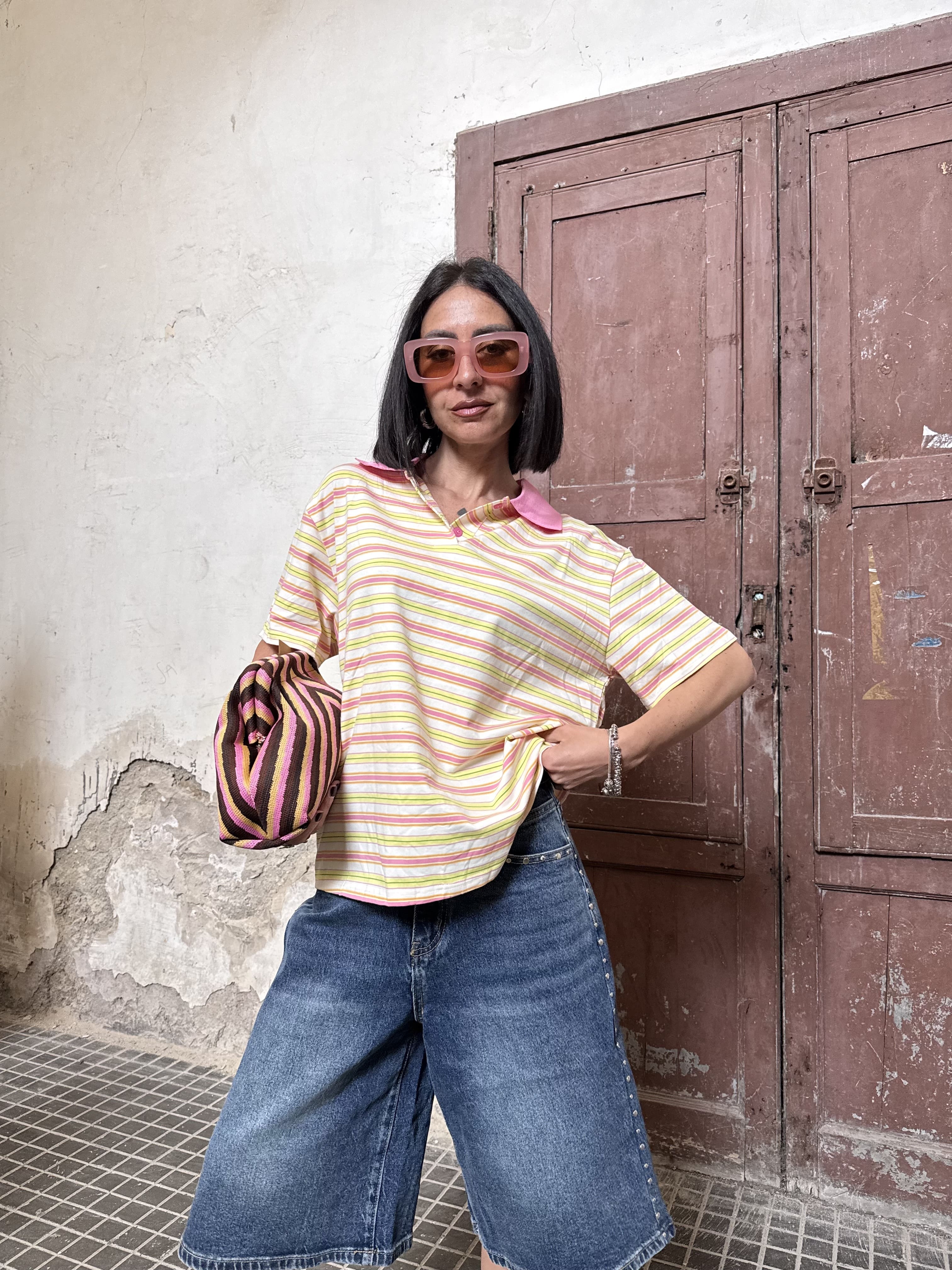 Polo a Righe Boxy Fit: Il Crop Top Retro in 100% Cotone