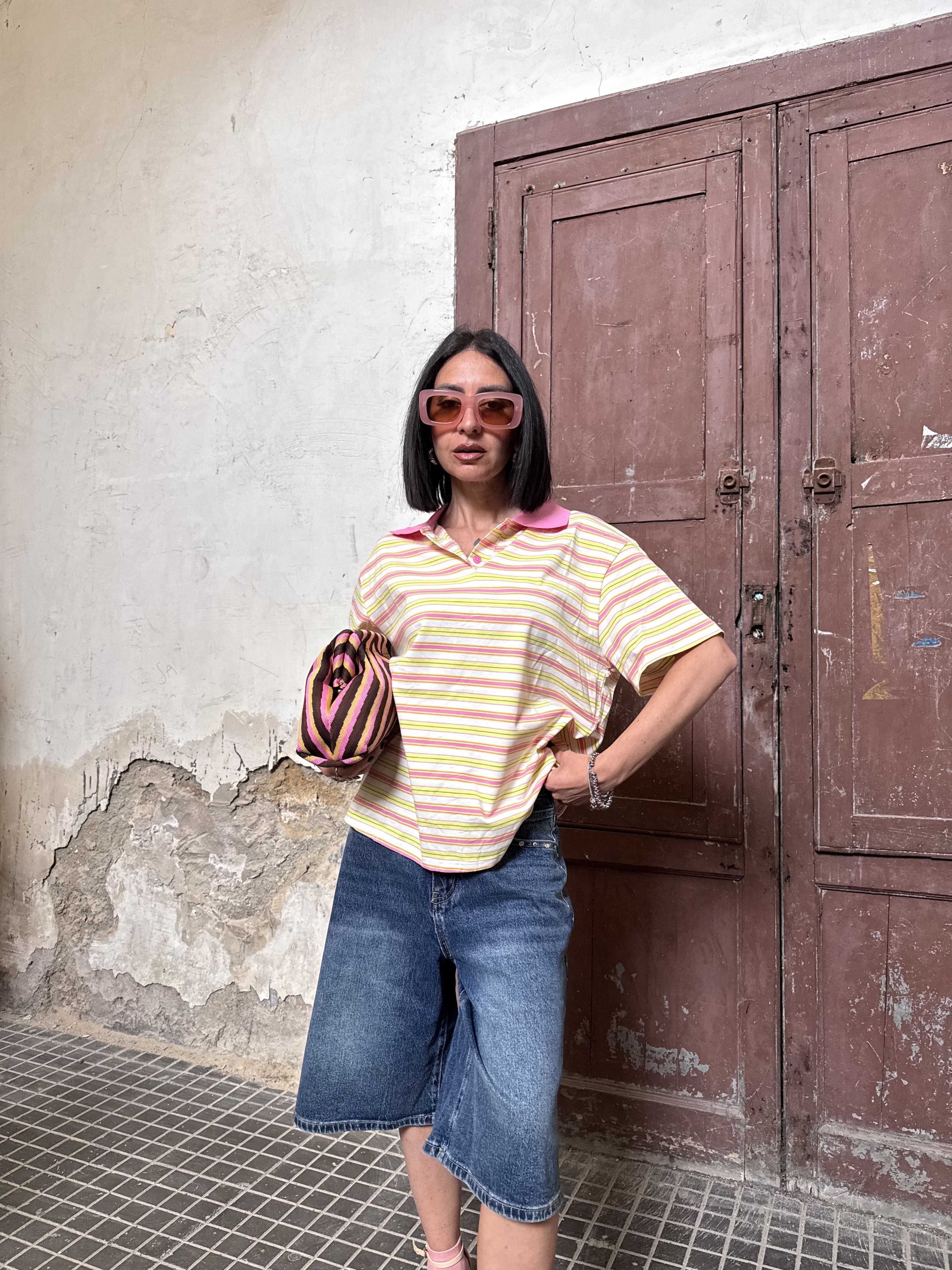 Polo a Righe Boxy Fit: Il Crop Top Retro in 100% Cotone