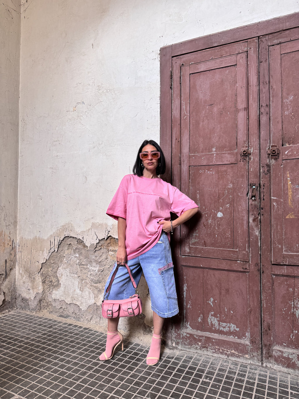 T-Shirt Oversize Rosa "Acid Wash" – 100% Cotone Street Style