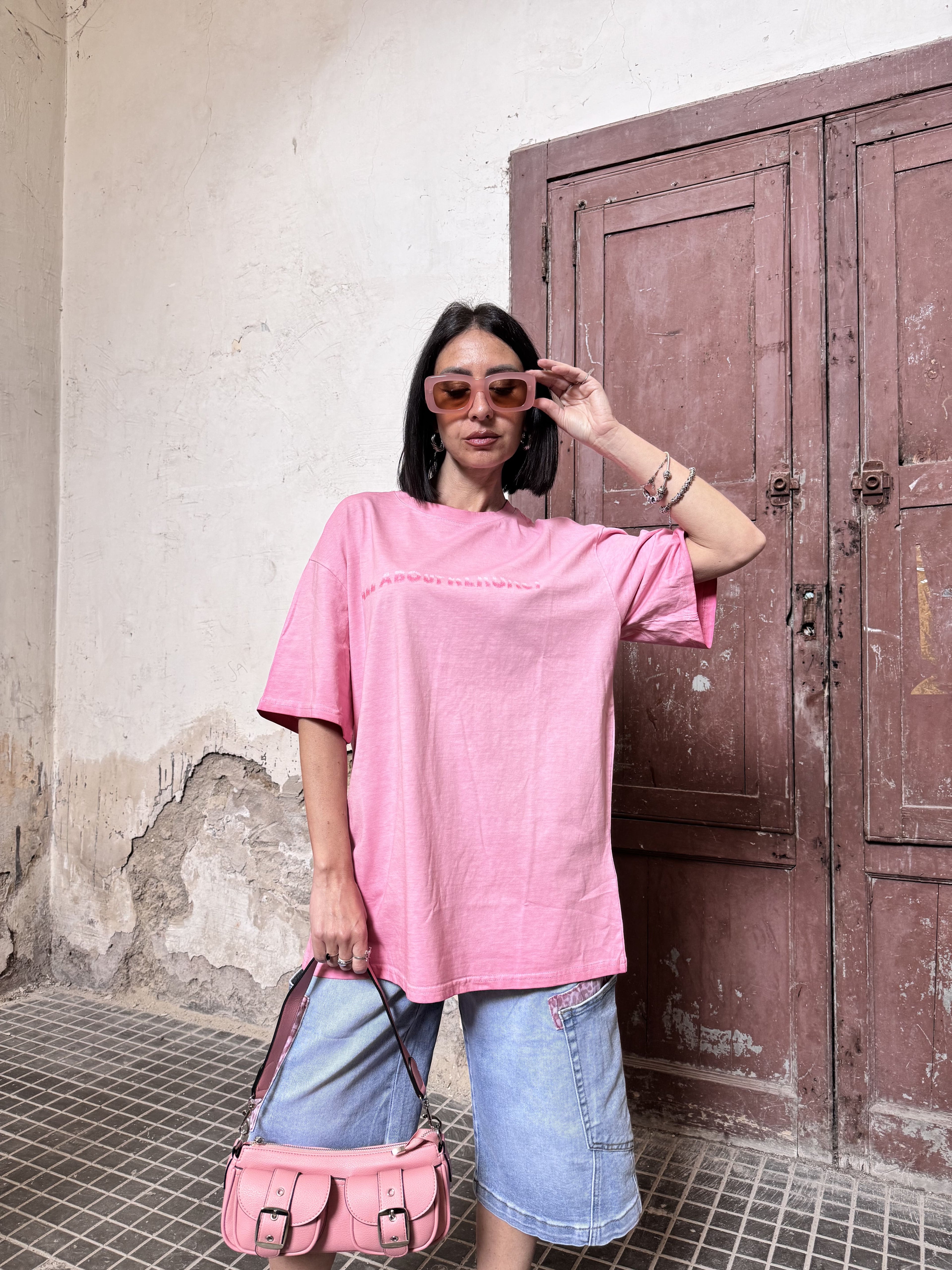 T-Shirt Oversize Rosa "Acid Wash" – 100% Cotone Street Style