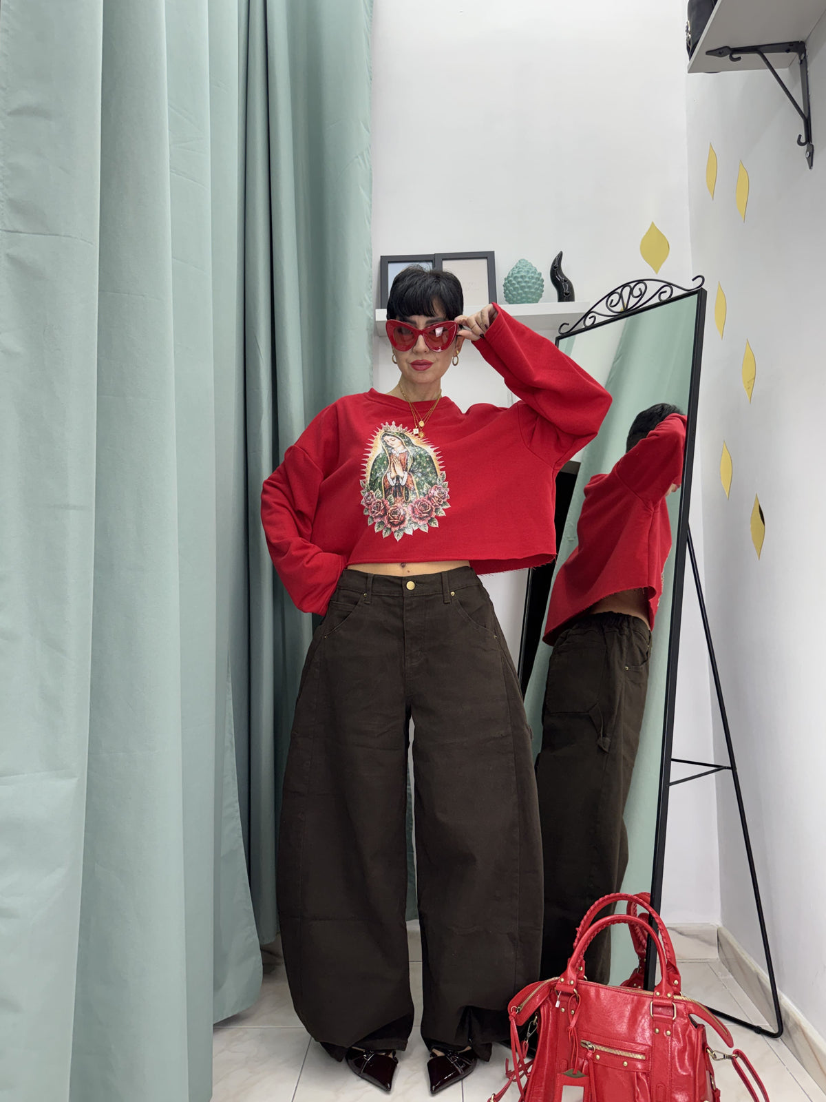 Pantaloni Balloon in Denim Elasticizzato con Fondo Regolabile | Taglia Unica