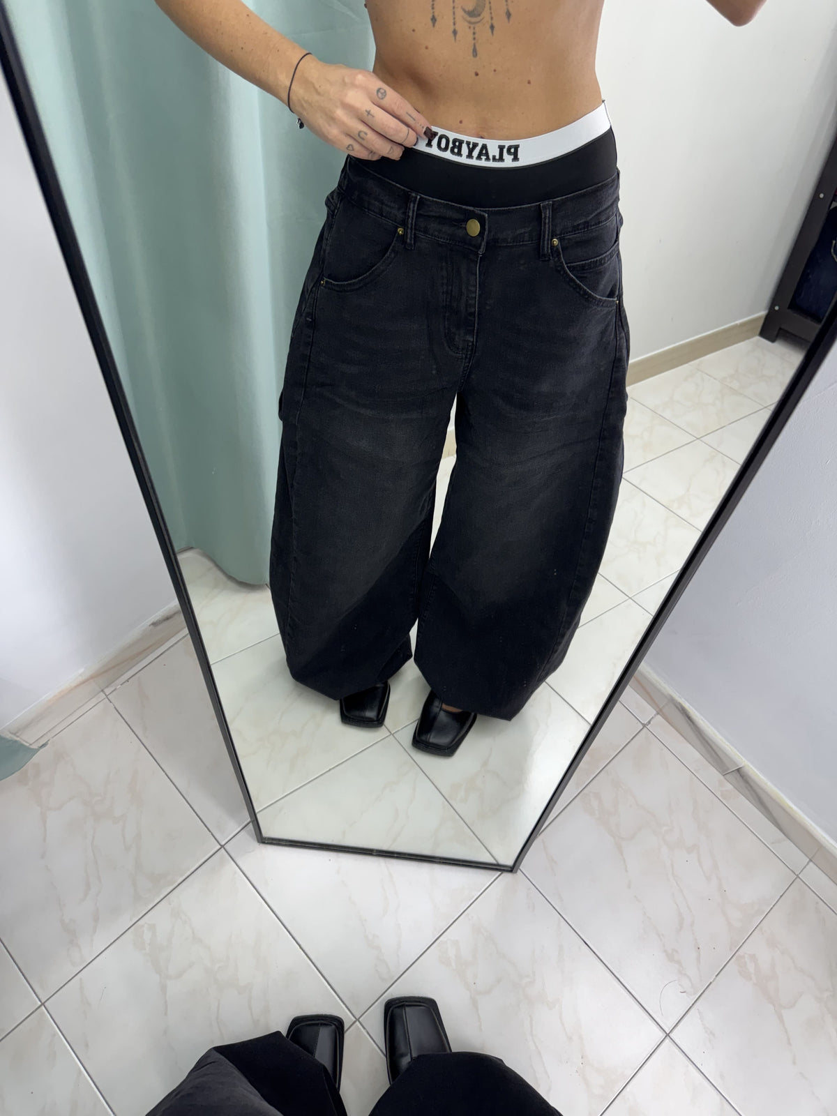 Pantaloni Balloon in Denim Elasticizzato con Fondo Regolabile | Taglia Unica