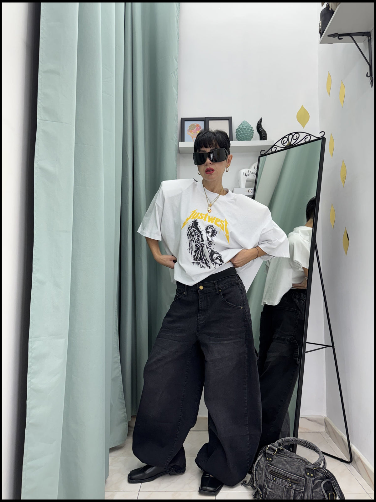 Pantaloni Balloon in Denim Elasticizzato con Fondo Regolabile | Taglia Unica