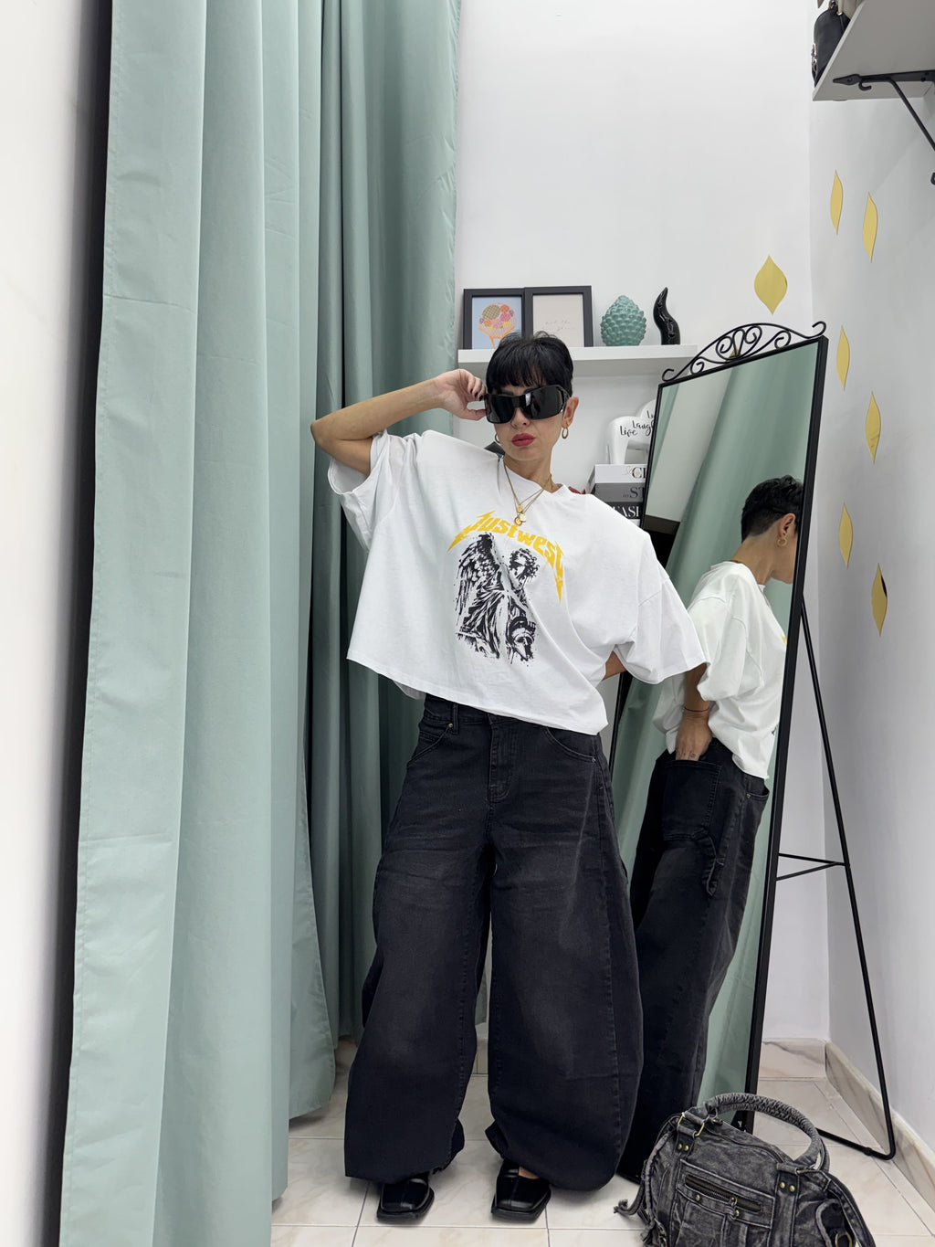 Pantaloni Balloon in Denim Elasticizzato con Fondo Regolabile | Taglia Unica