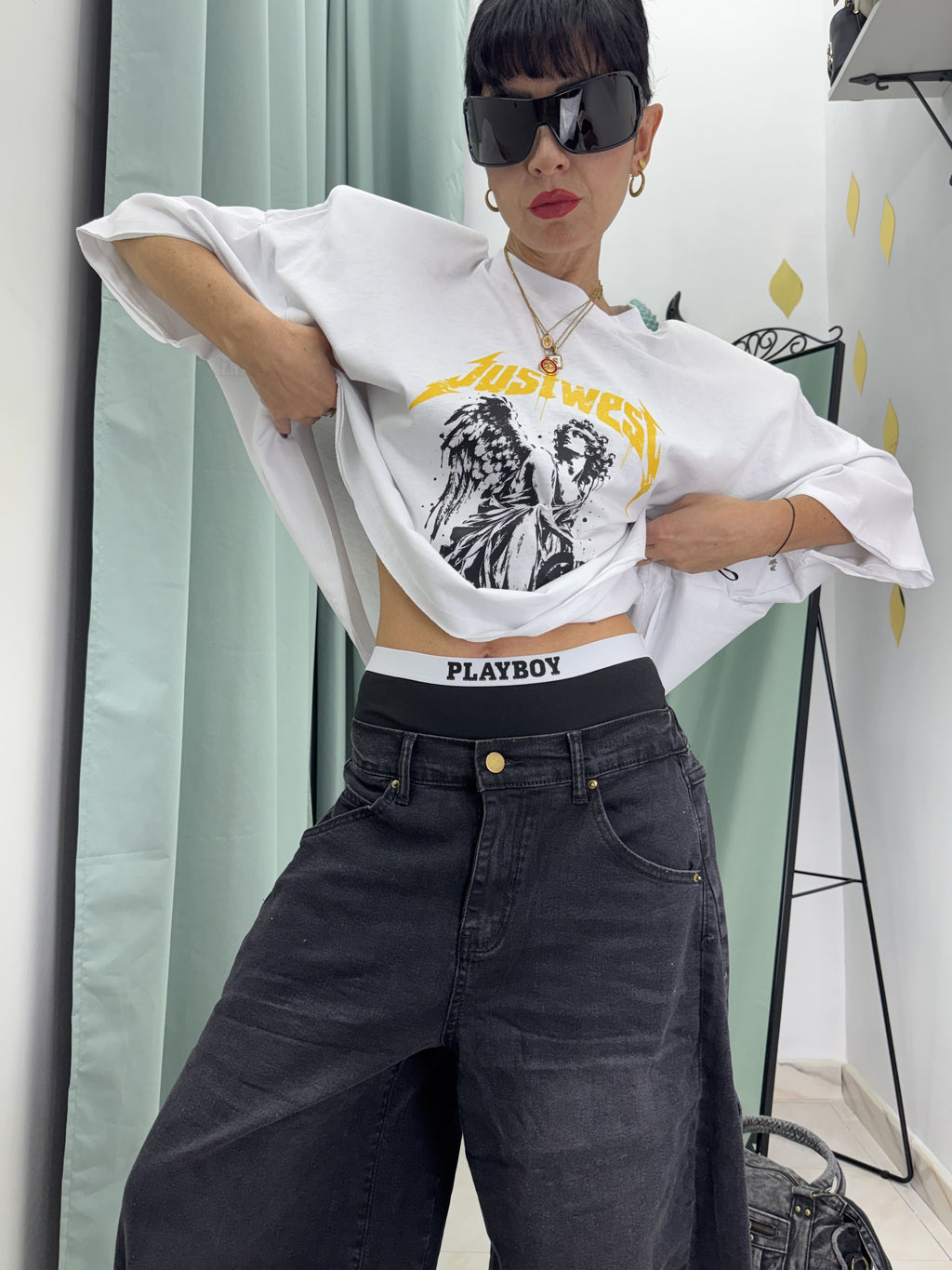 Pantaloni Balloon in Denim Elasticizzato con Fondo Regolabile | Taglia Unica