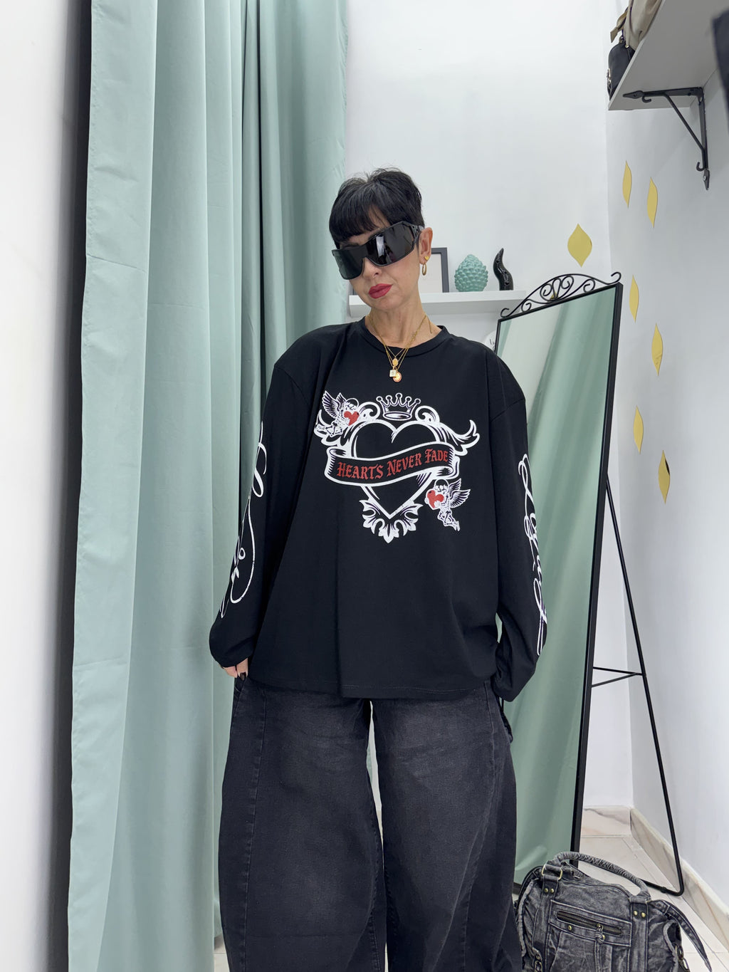 Maglia Long Sleeve Just West "Hearts Never Fade" in Cotone 100% | Taglia Unica Comfy