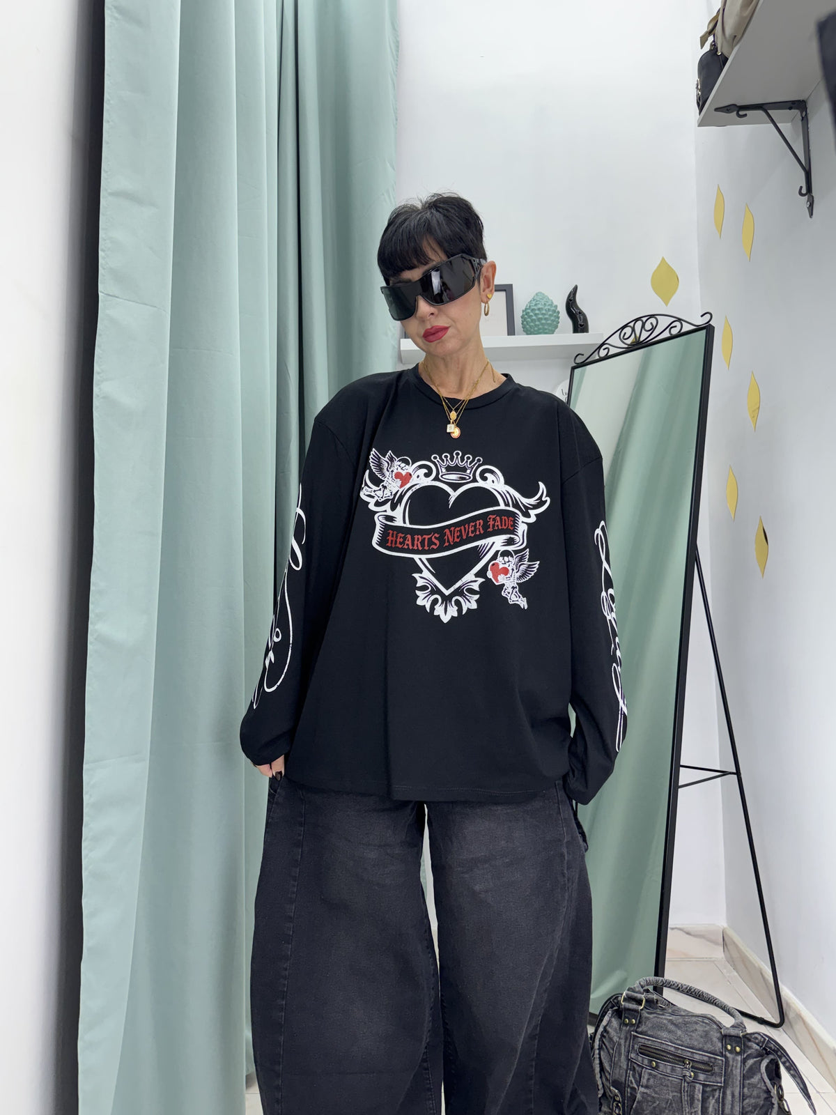 Maglia Long Sleeve Just West "Hearts Never Fade" in Cotone 100% | Taglia Unica Comfy