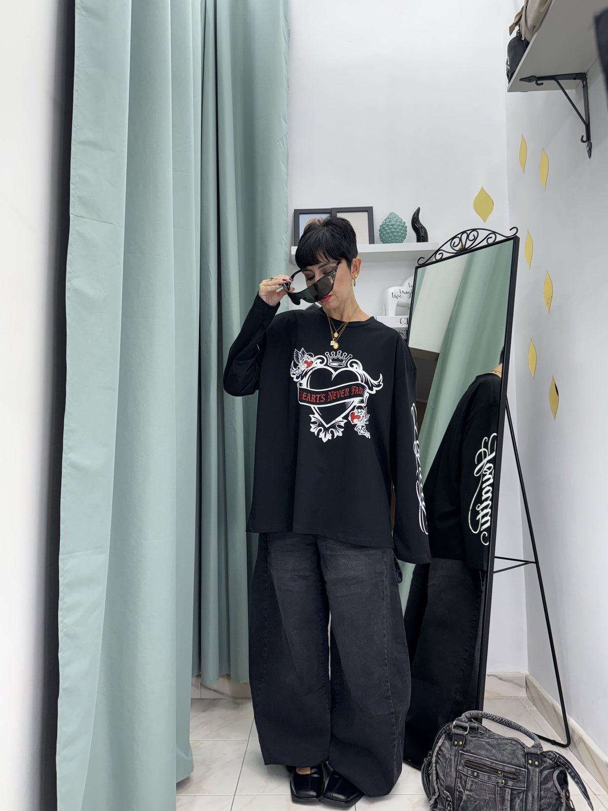Maglia Long Sleeve Just West "Hearts Never Fade" in Cotone 100% | Taglia Unica Comfy