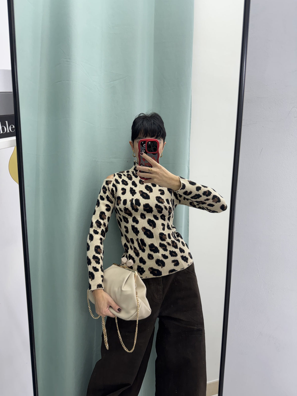 Maglia Mezzo Collo Animalier con Spalla Scoperta | Taglia Unica