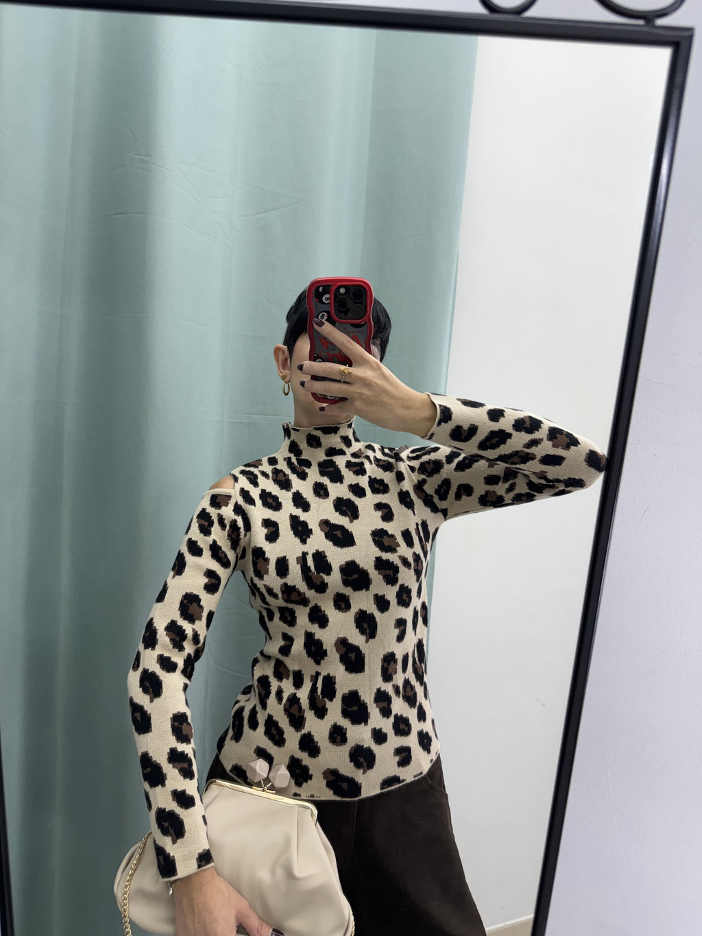 Maglia Mezzo Collo Animalier con Spalla Scoperta | Taglia Unica
