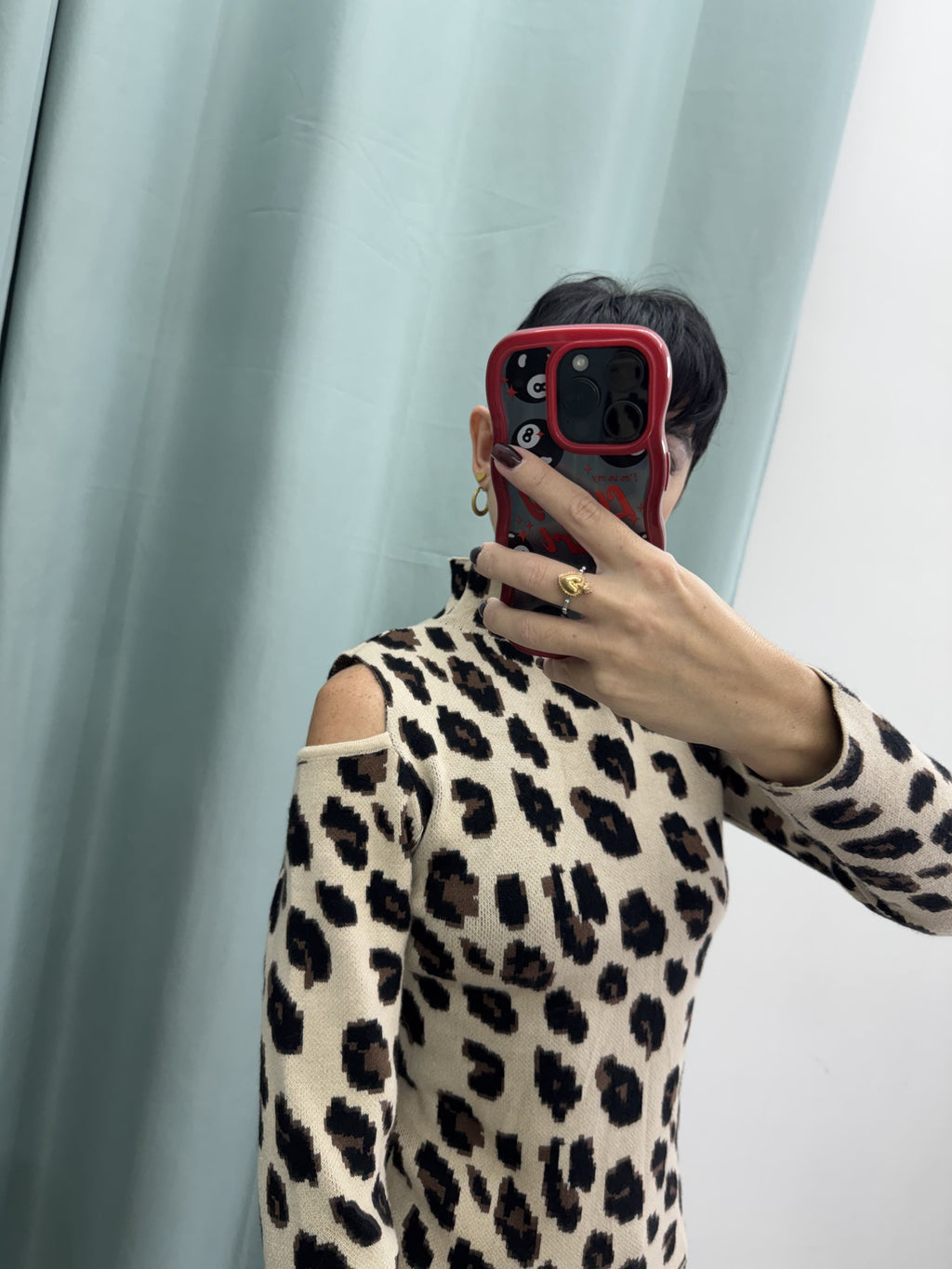Maglia Mezzo Collo Animalier con Spalla Scoperta | Taglia Unica