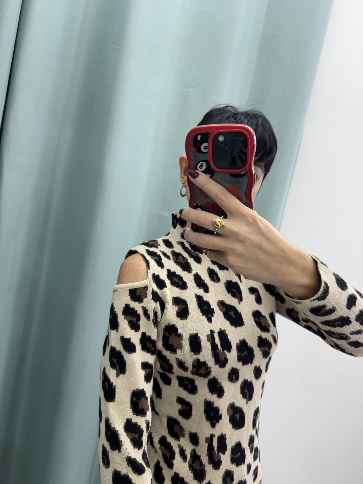 Maglia Mezzo Collo Animalier con Spalla Scoperta | Taglia Unica