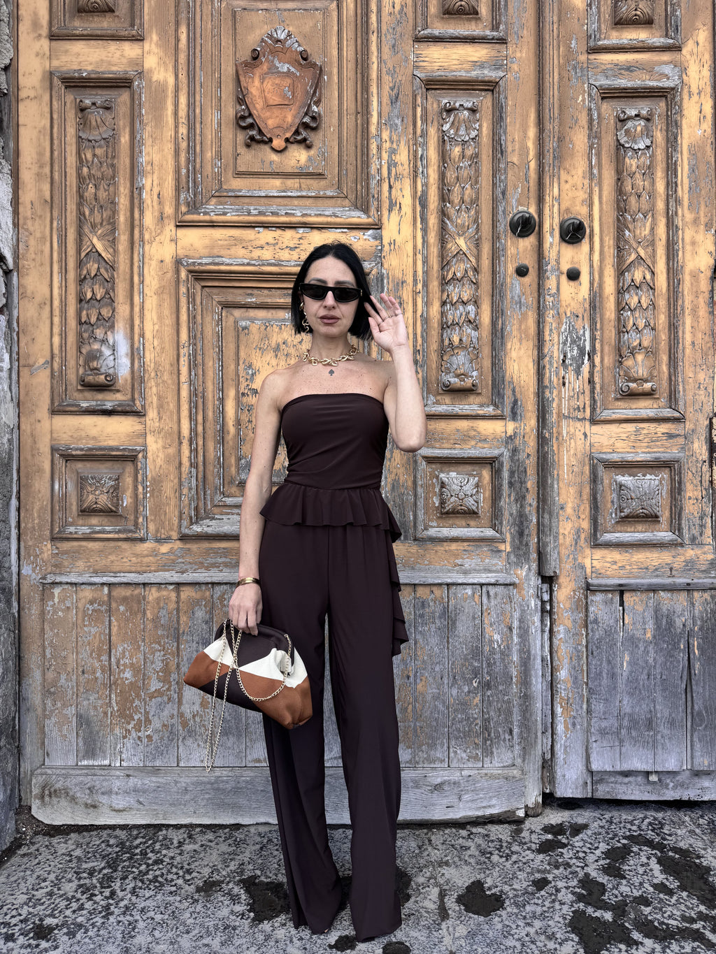 Tuta Jumpsuit Fascia Elasticizzata con Pantalone Palazzo Morbido: Eleganza Comoda per Tutte le Occasioni