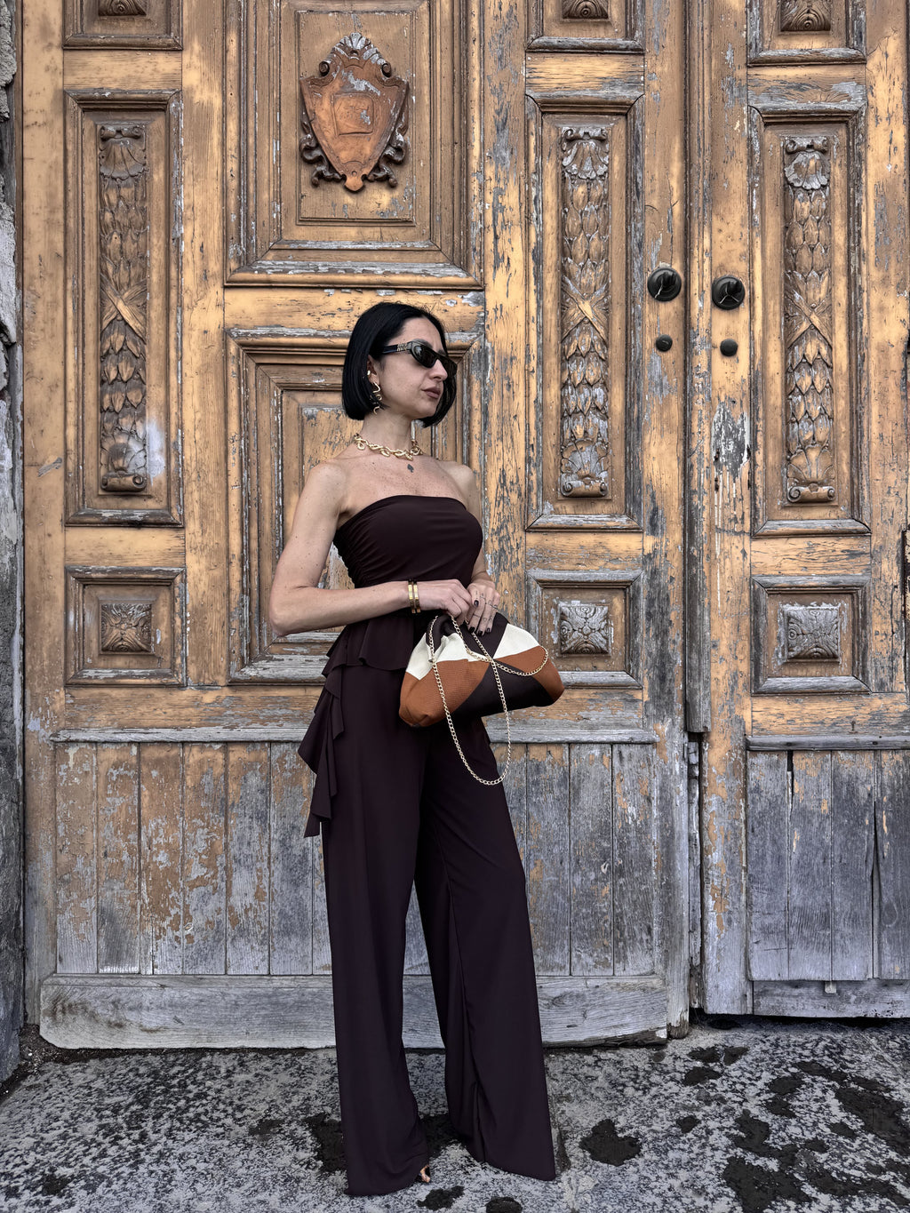 Tuta Jumpsuit Fascia Elasticizzata con Pantalone Palazzo Morbido: Eleganza Comoda per Tutte le Occasioni