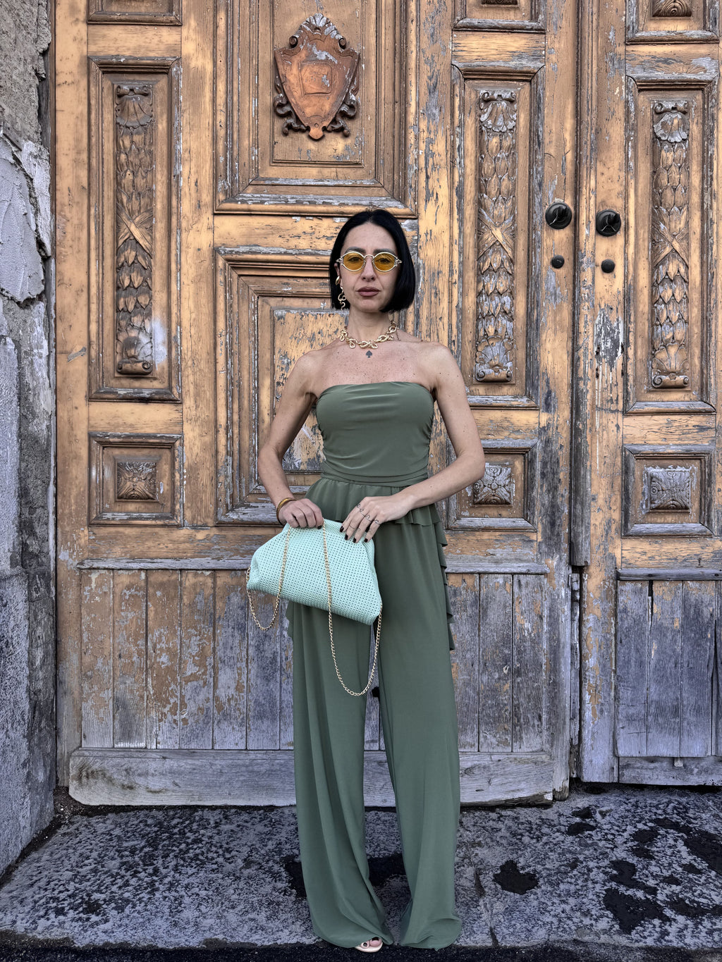 Tuta Jumpsuit Fascia Elasticizzata con Pantalone Palazzo Morbido: Eleganza Comoda per Tutte le Occasioni