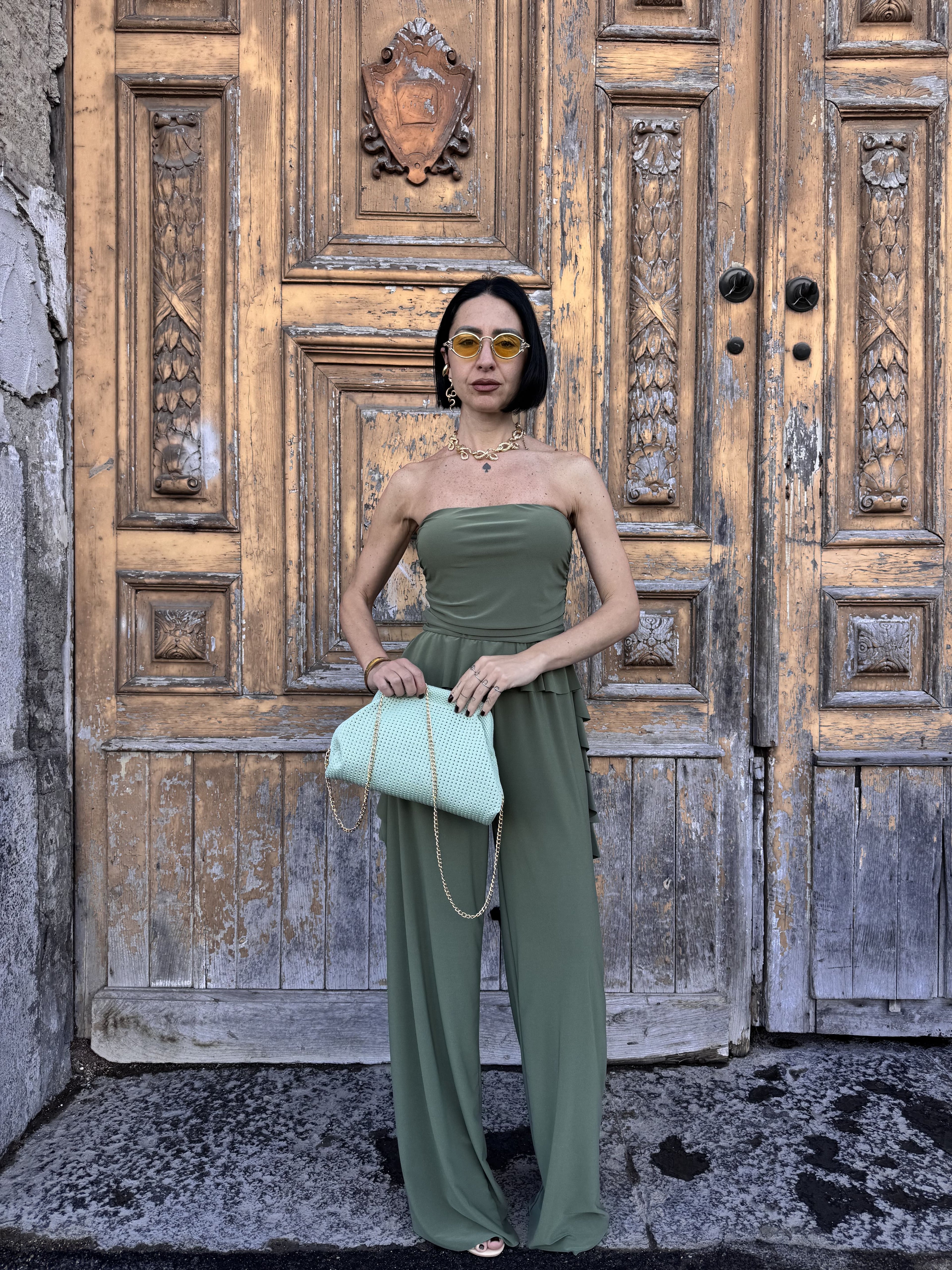 Tuta Jumpsuit Fascia Elasticizzata con Pantalone Palazzo Morbido: Eleganza Comoda per Tutte le Occasioni