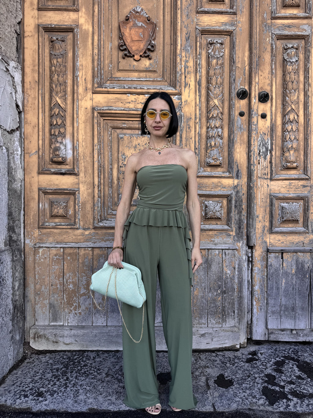 Tuta Jumpsuit Fascia Elasticizzata con Pantalone Palazzo Morbido: Eleganza Comoda per Tutte le Occasioni