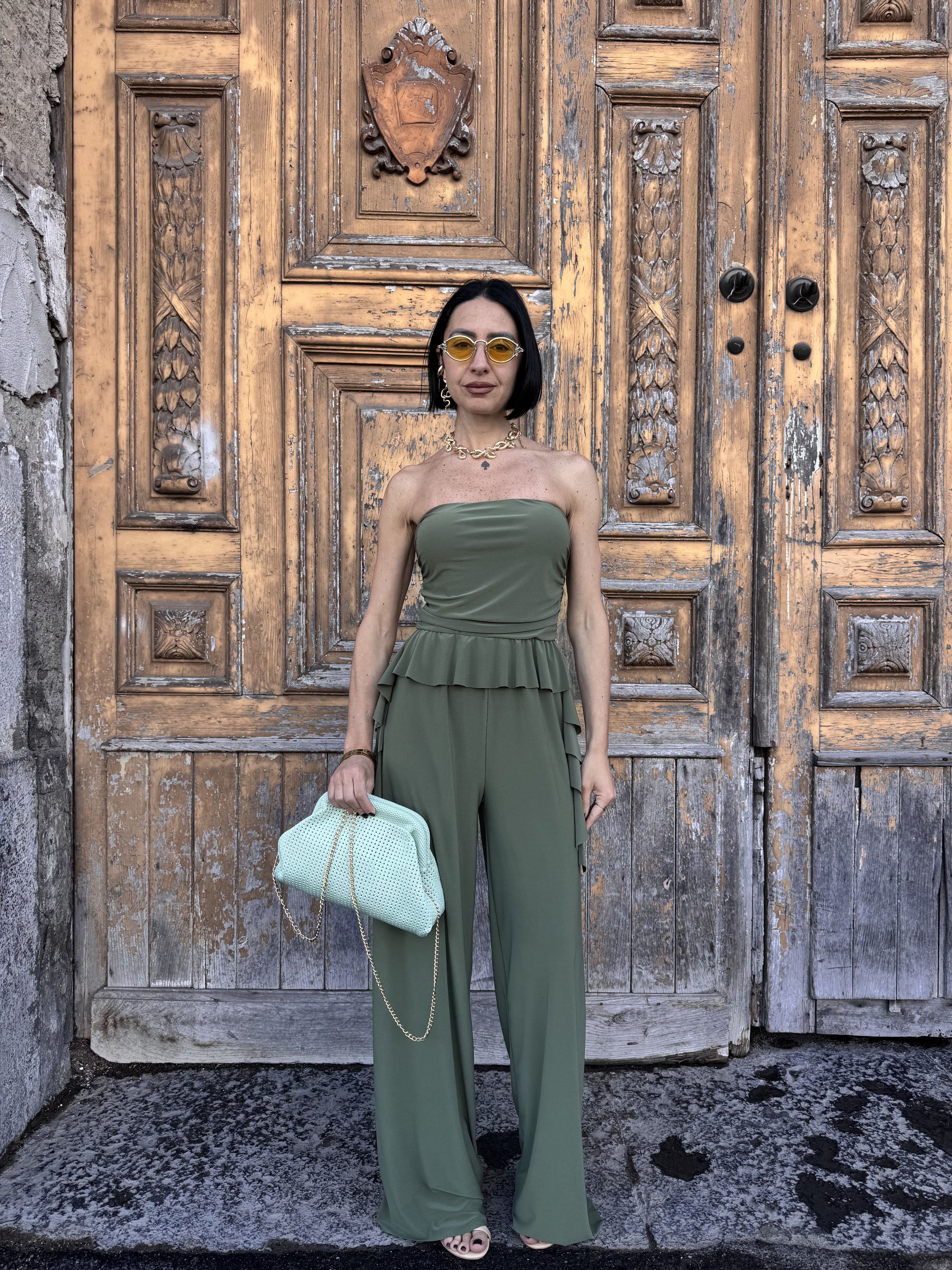 Tuta Jumpsuit Fascia Elasticizzata con Pantalone Palazzo Morbido: Eleganza Comoda per Tutte le Occasioni