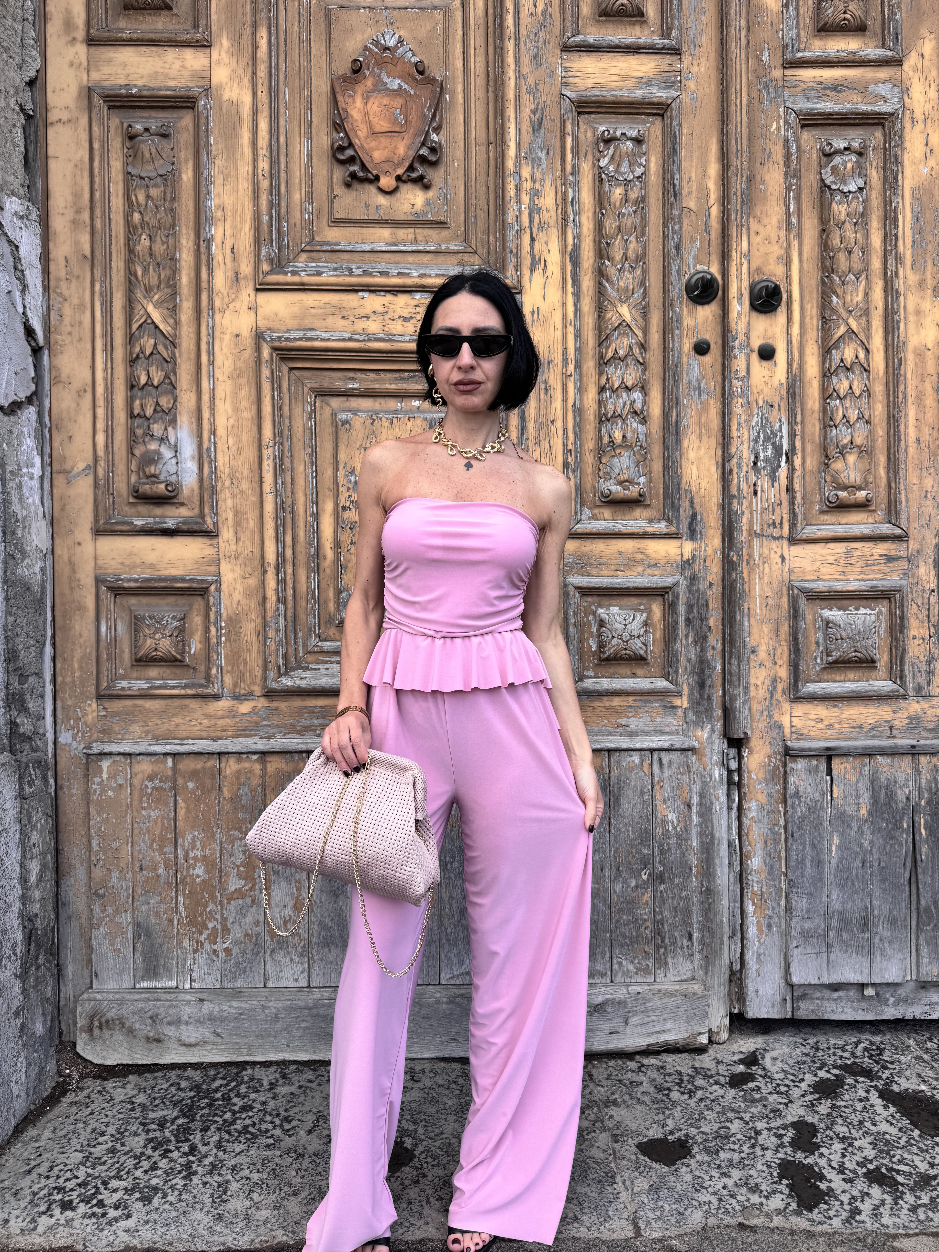 Tuta Jumpsuit Fascia Elasticizzata con Pantalone Palazzo Morbido: Eleganza Comoda per Tutte le Occasioni