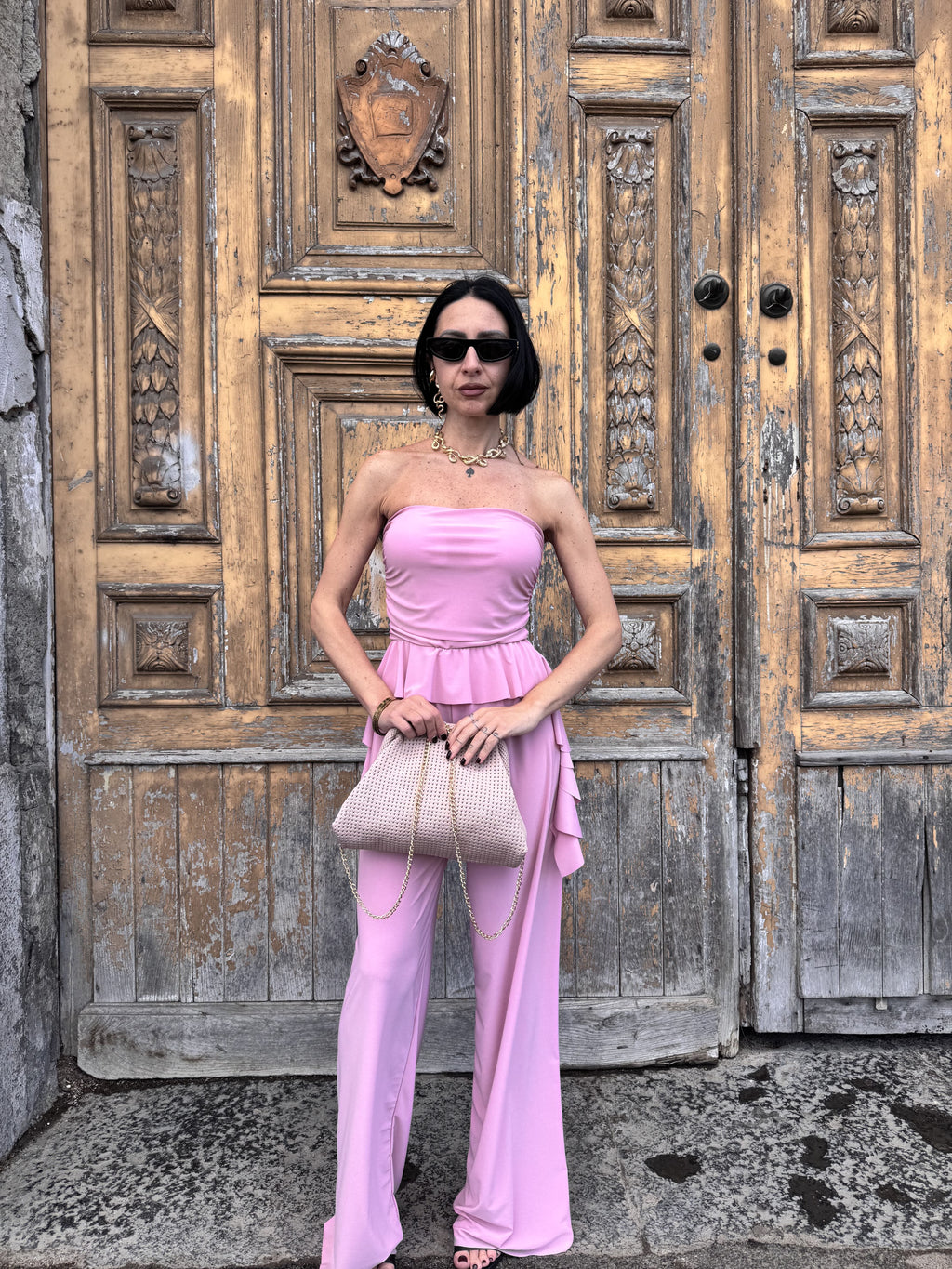 Tuta Jumpsuit Fascia Elasticizzata con Pantalone Palazzo Morbido: Eleganza Comoda per Tutte le Occasioni