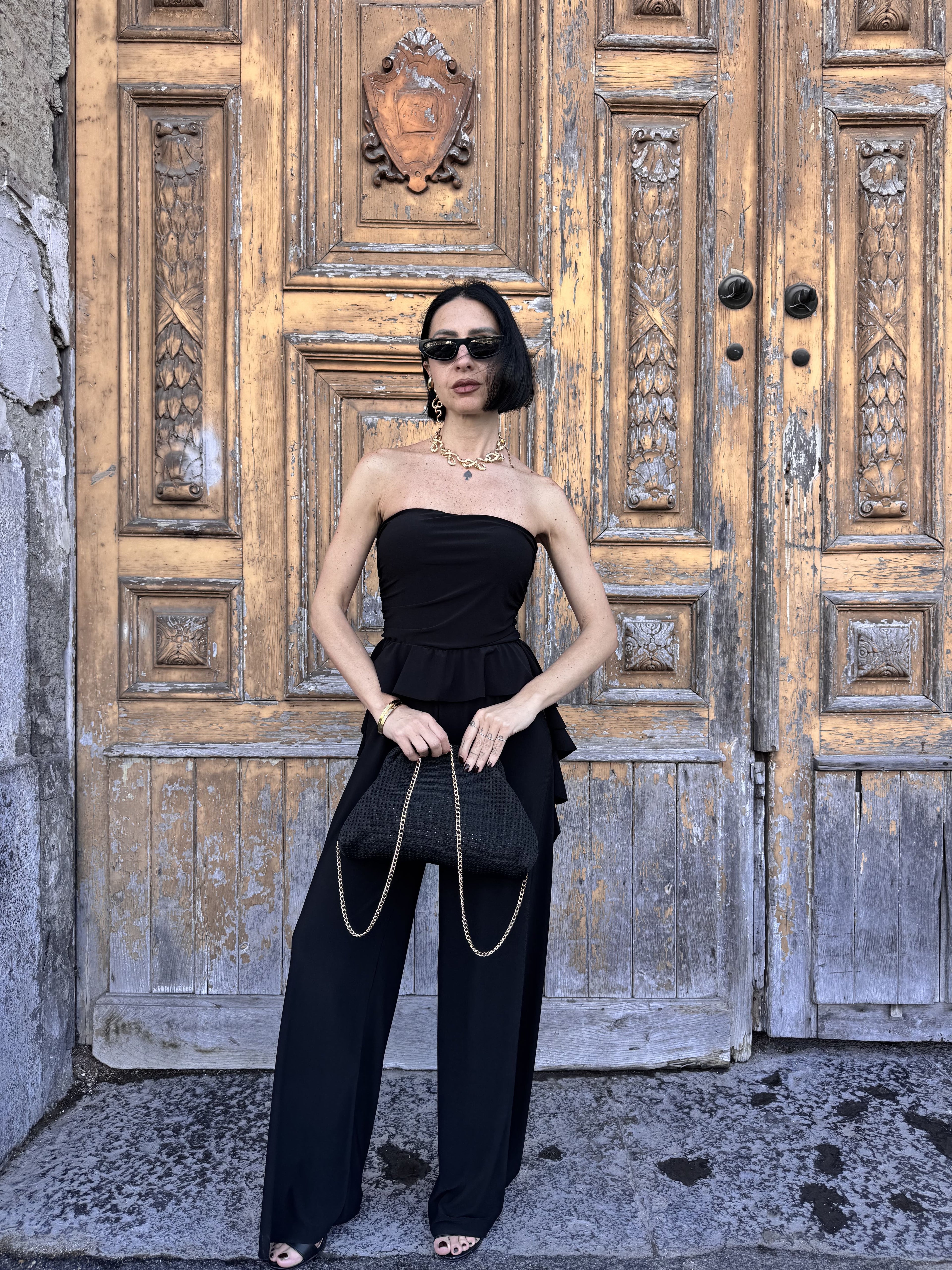 Tuta Jumpsuit Fascia Elasticizzata con Pantalone Palazzo Morbido: Eleganza Comoda per Tutte le Occasioni