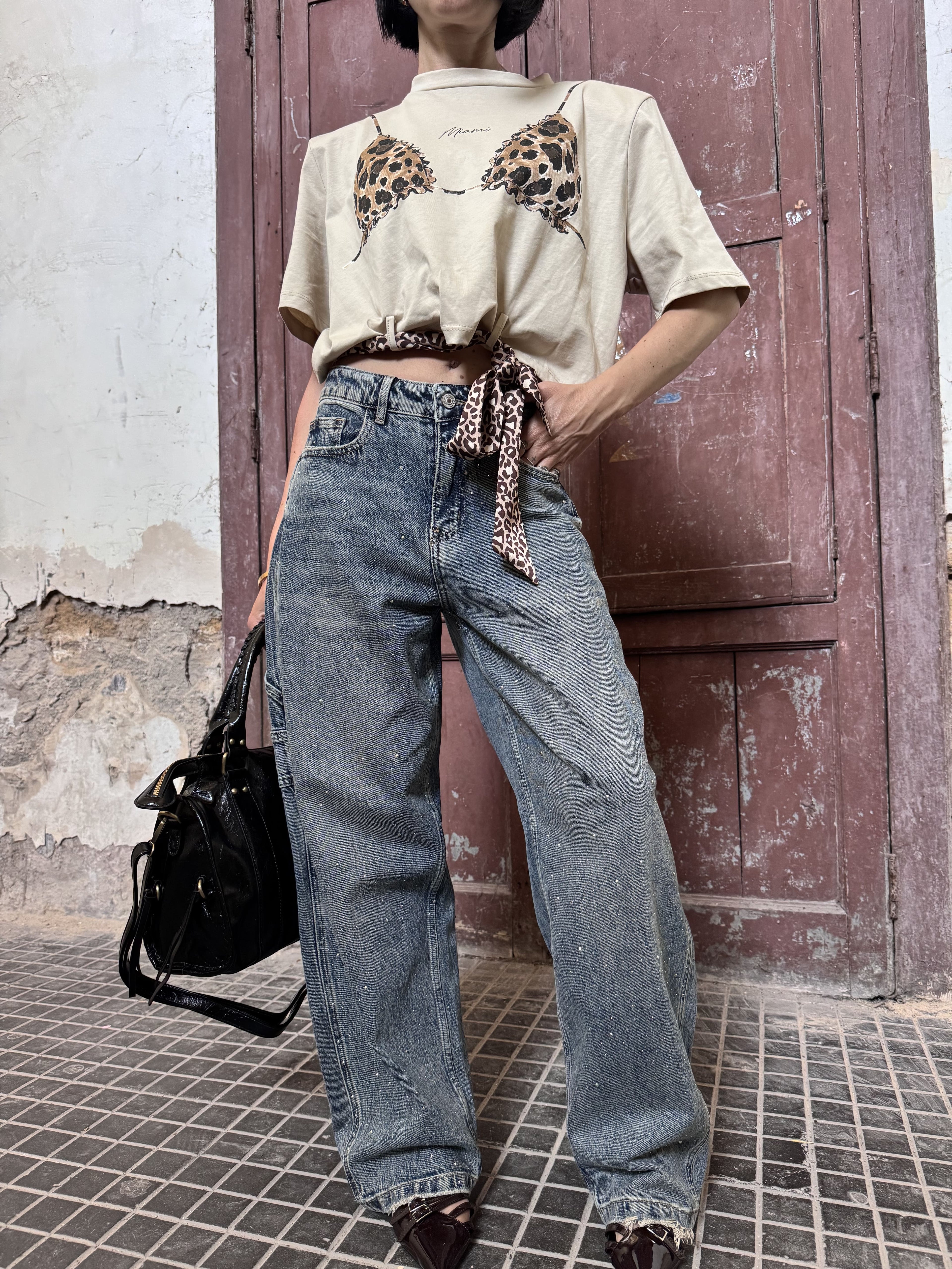 Jeans Donna Modello Balloon con Dettaglio Carpenter e Strass | Denim Elasticizzato XS-XL
