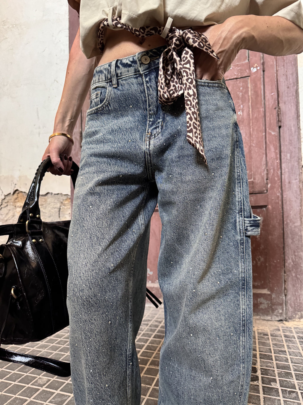 Jeans Donna Modello Balloon con Dettaglio Carpenter e Strass | Denim Elasticizzato XS-XL