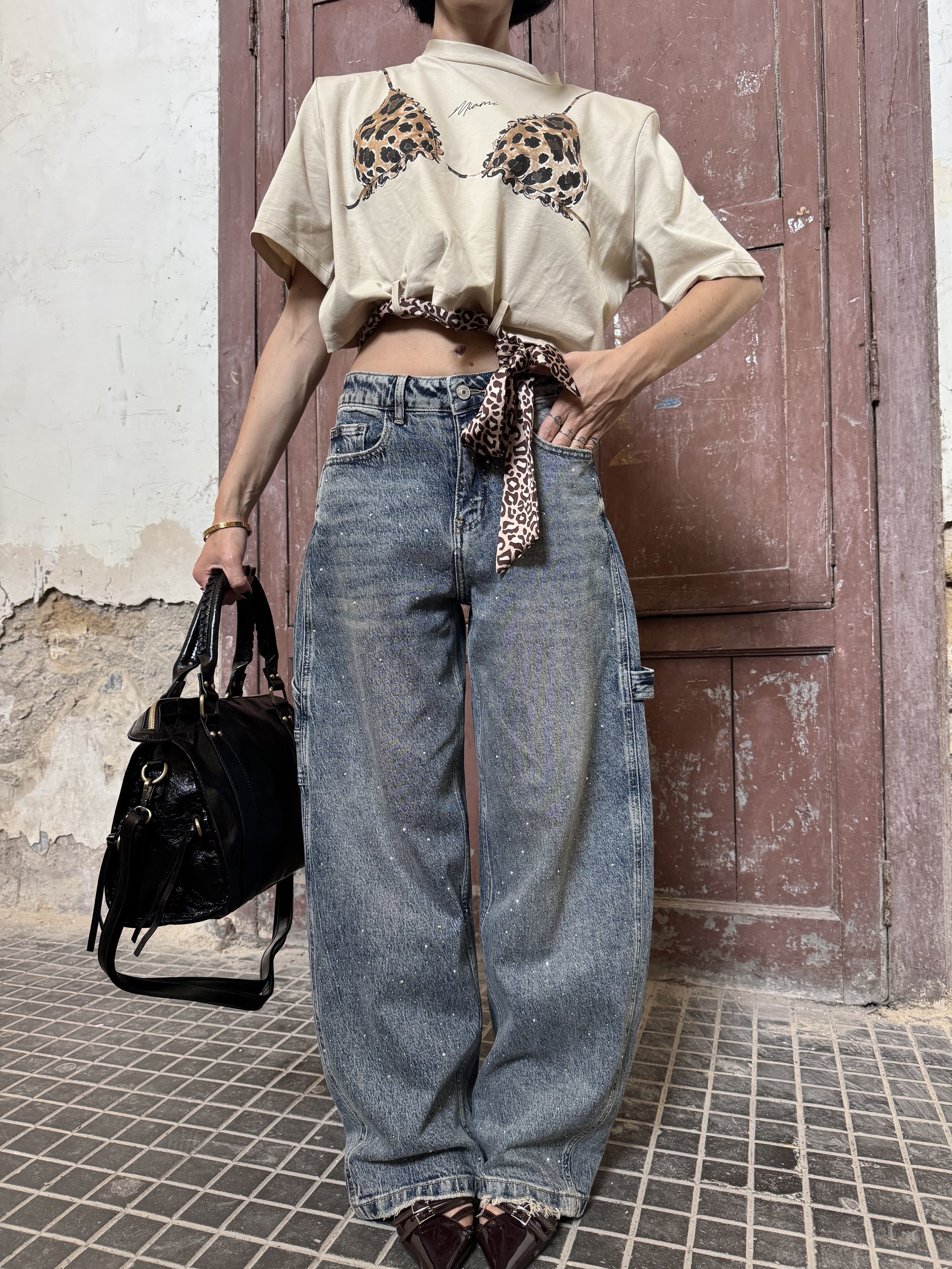 Jeans Donna Modello Balloon con Dettaglio Carpenter e Strass | Denim Elasticizzato XS-XL