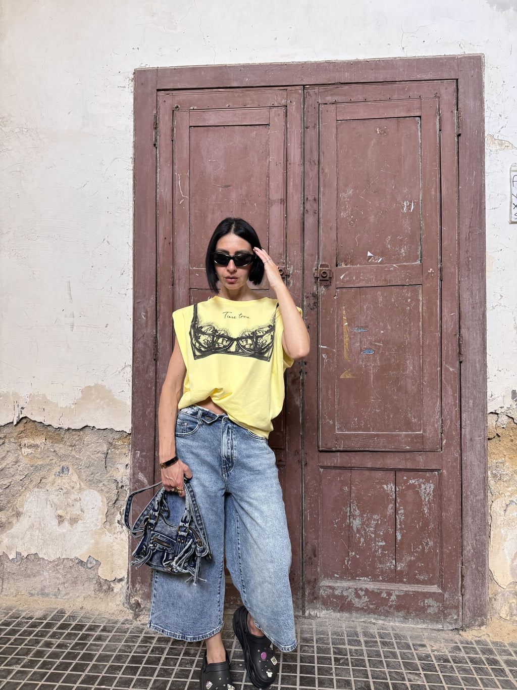 T-shirt Smanicata Donna Justwest Lunghezza Media con Spalline | Muscle Tee 100% Cotone Stampa Corsetto Tg Unica