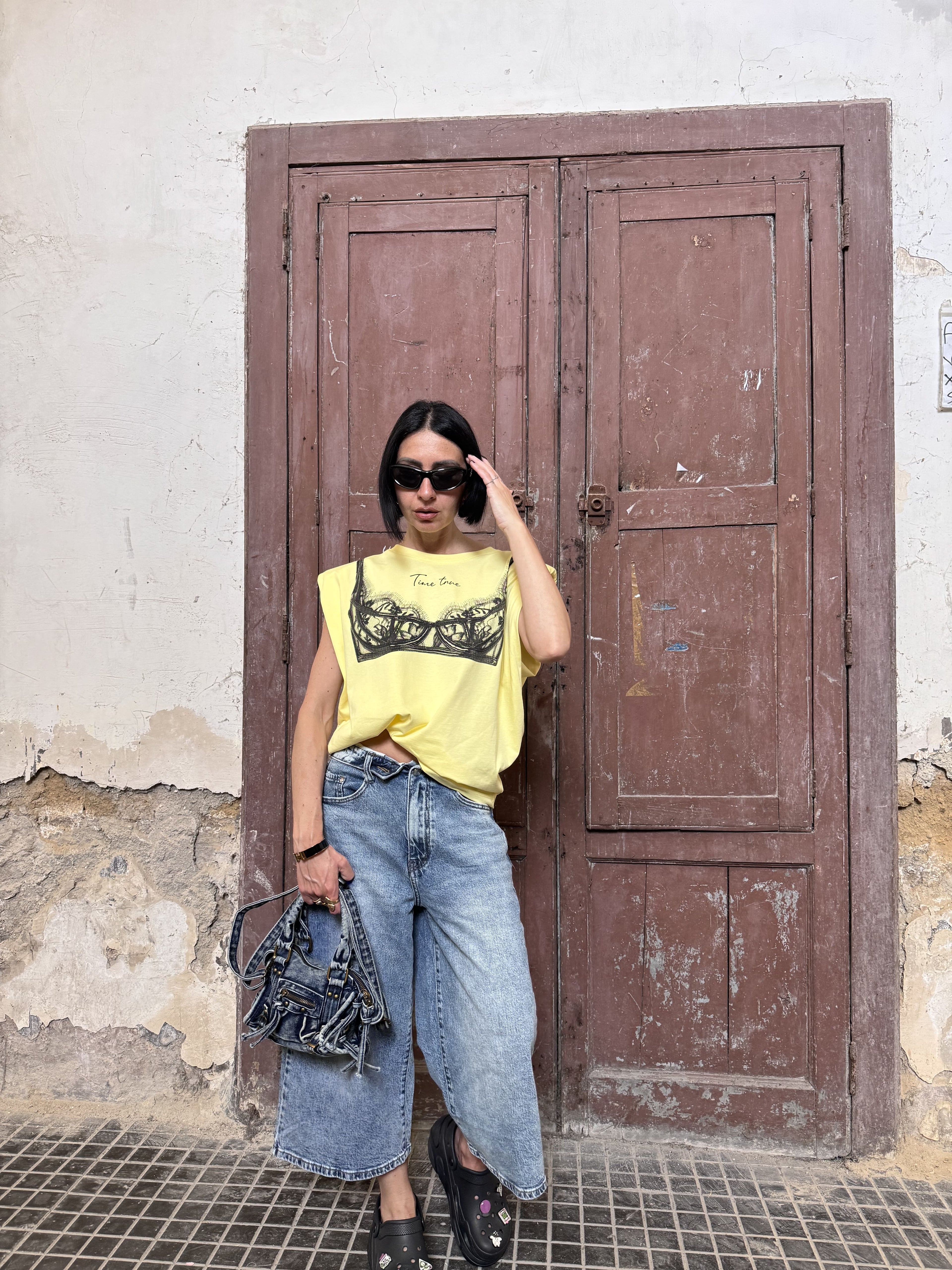 T-shirt Smanicata Donna Justwest Lunghezza Media con Spalline | Muscle Tee 100% Cotone Stampa Corsetto Tg Unica