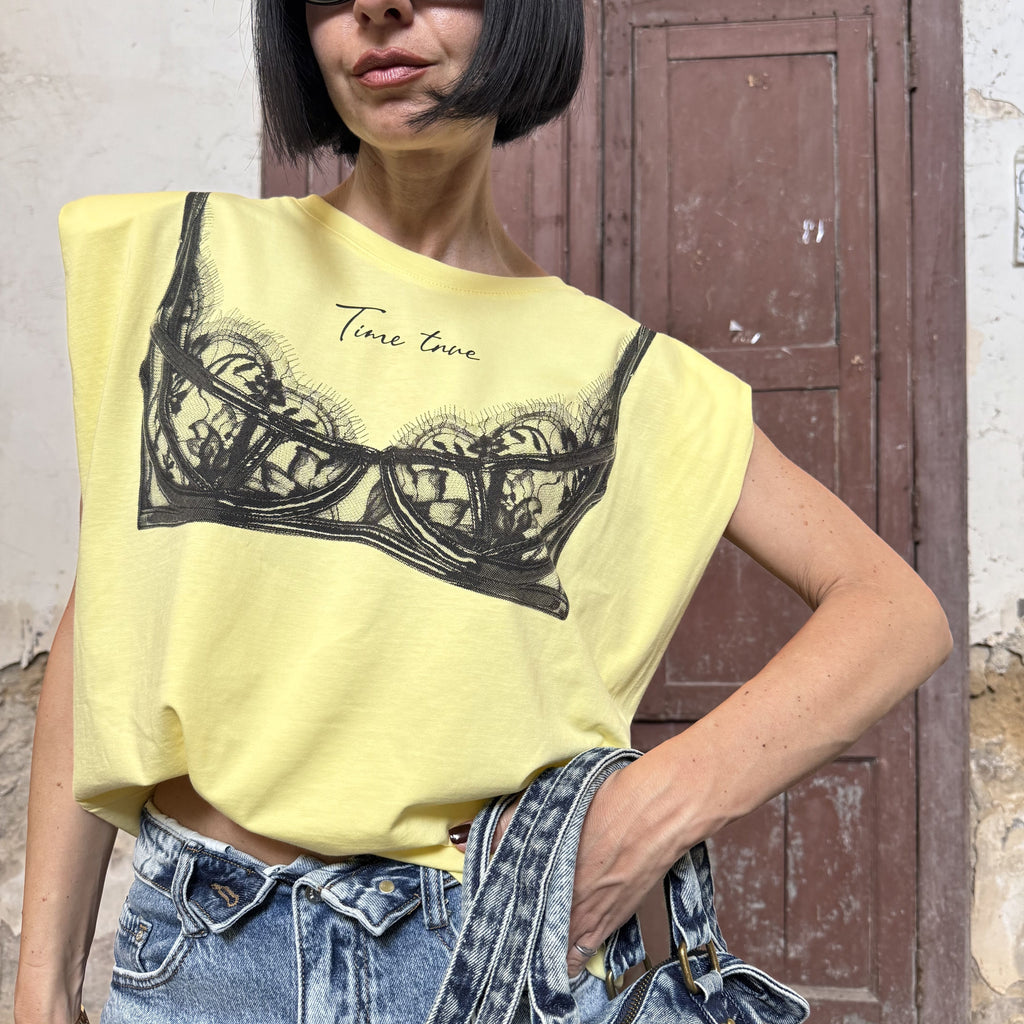 T-shirt Smanicata Donna Justwest Lunghezza Media con Spalline | Muscle Tee 100% Cotone Stampa Corsetto Tg Unica
