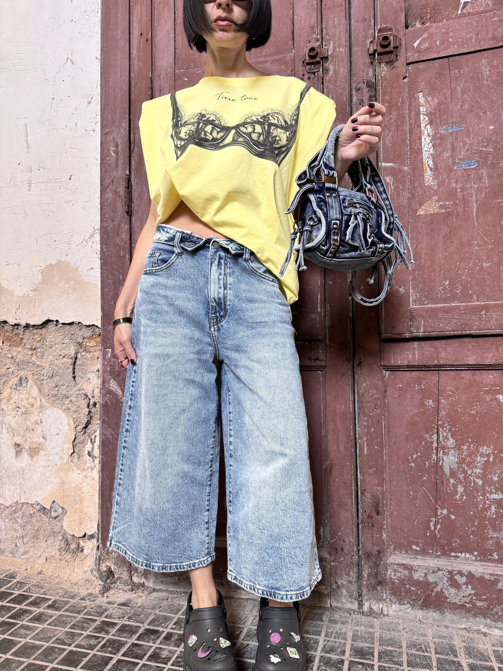 Jorts Denim Elastici con Finto Risvolto in Vita – Effetto Slavato