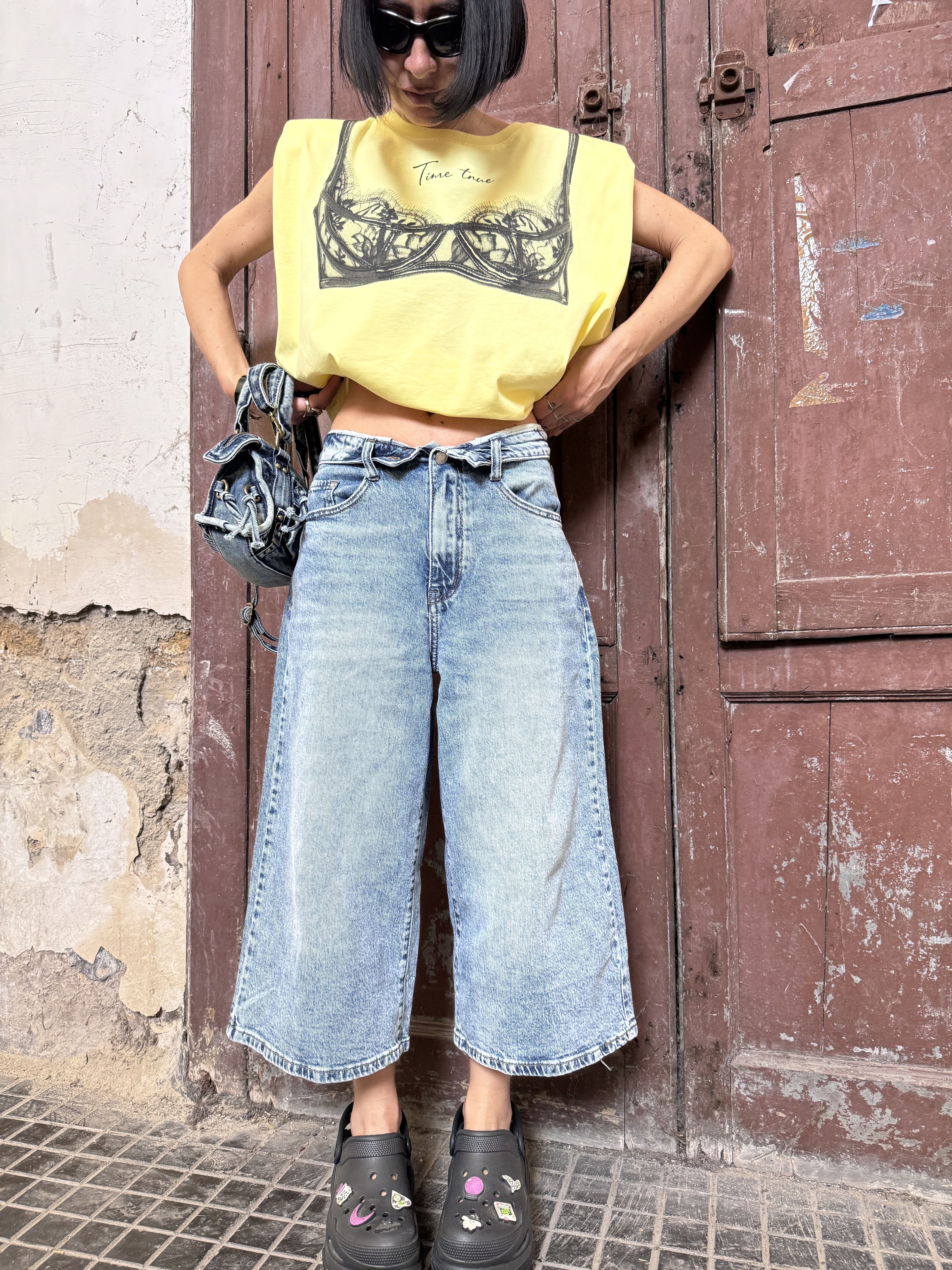 Jorts Denim Elastici con Finto Risvolto in Vita – Effetto Slavato