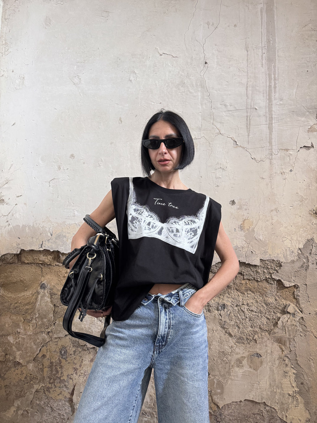 T-shirt Smanicata Donna Justwest Lunghezza Media con Spalline | Muscle Tee 100% Cotone Stampa Corsetto Tg Unica